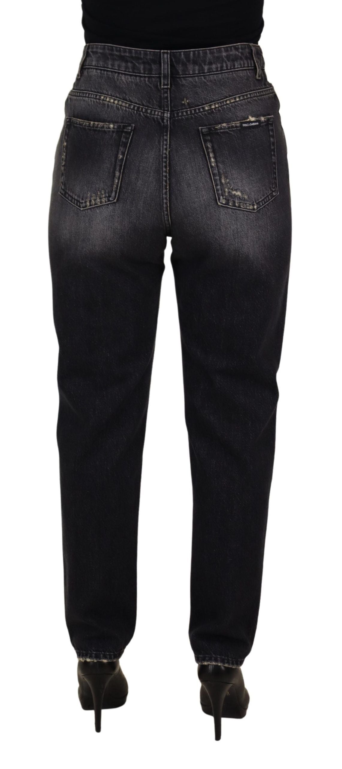 Dolce & Gabbana Black Washed Tattered High Waist Denim Women's Jeans