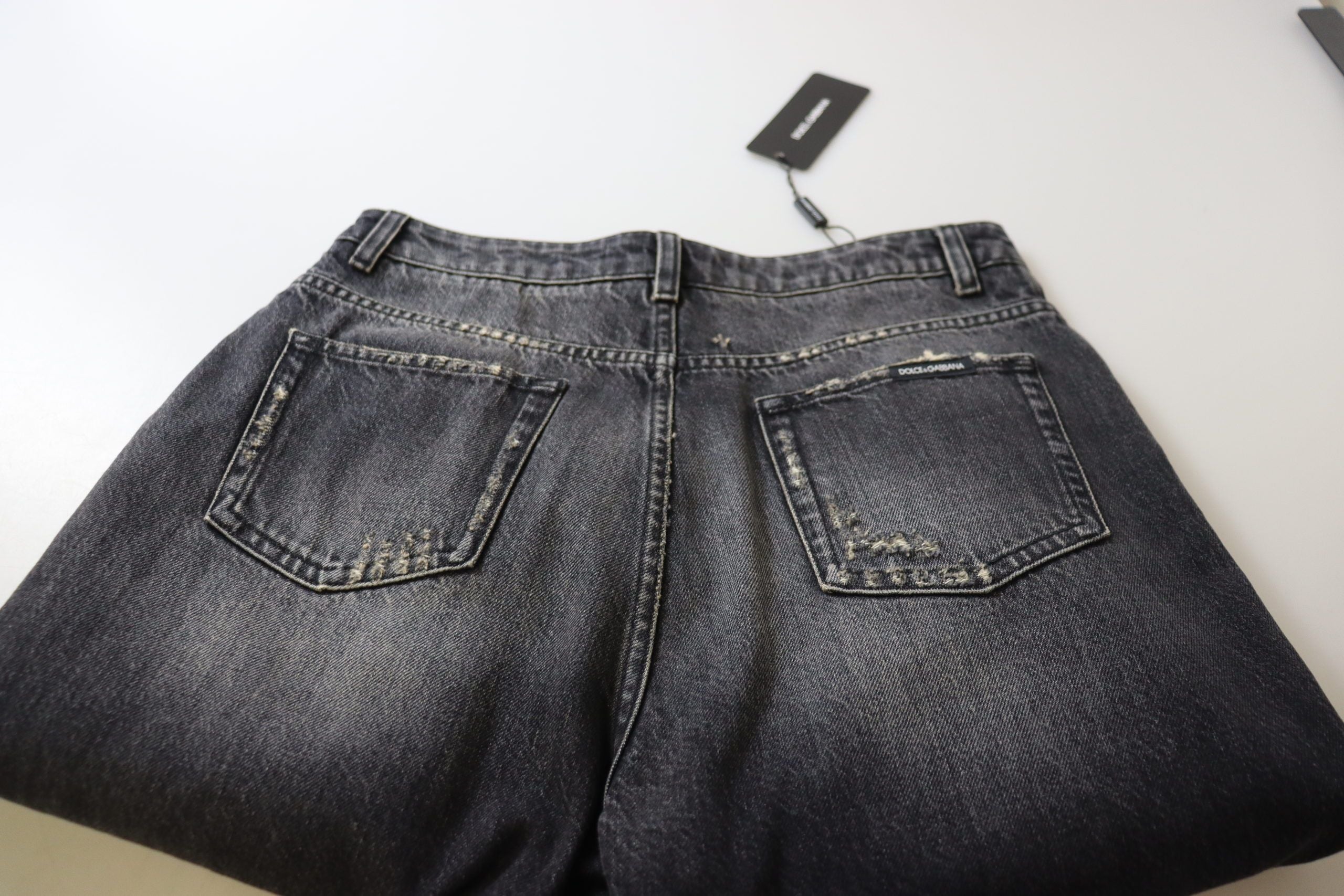 Dolce & Gabbana Black Washed Tattered High Waist Denim Women's Jeans