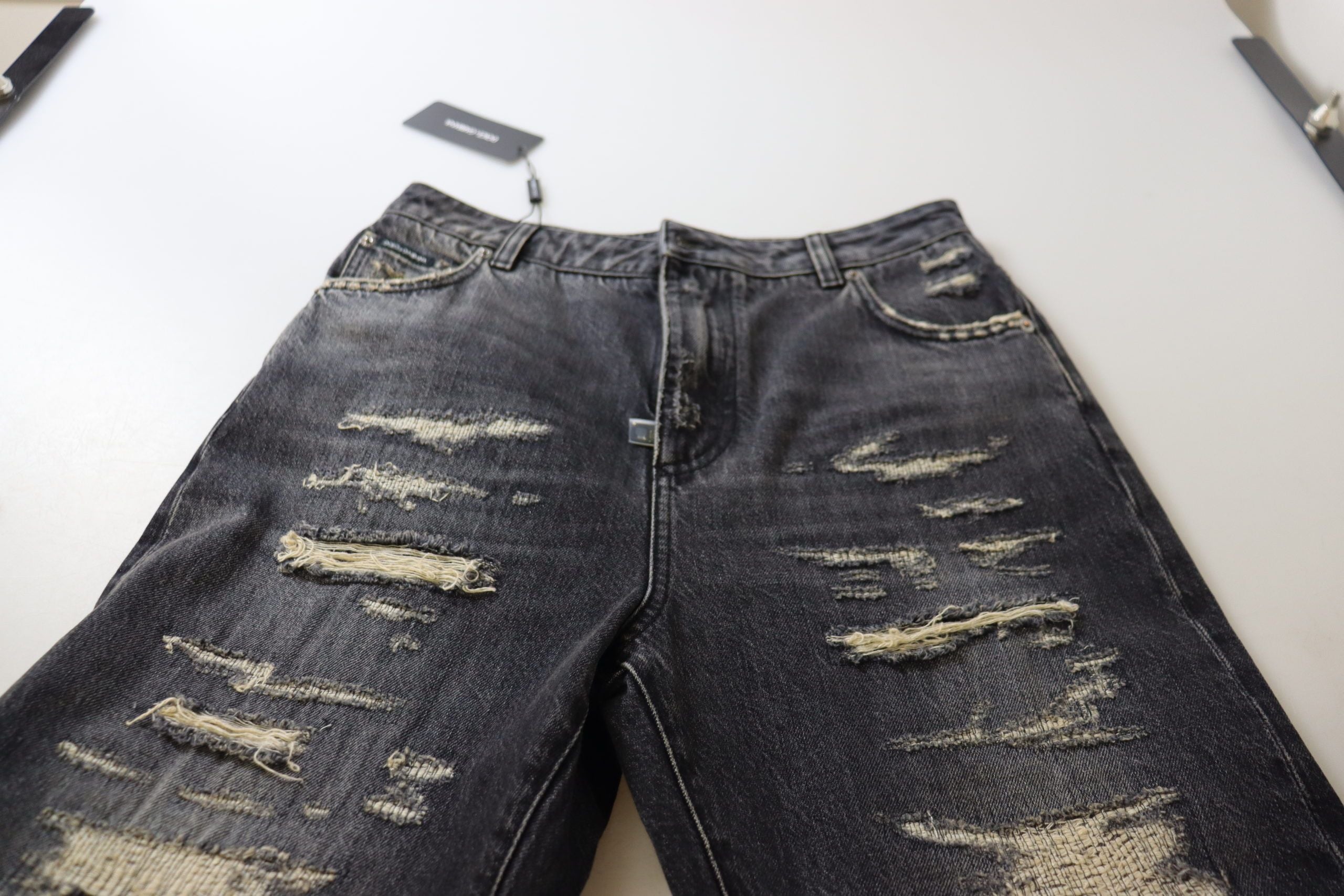Dolce & Gabbana Black Washed Tattered High Waist Denim Women's Jeans