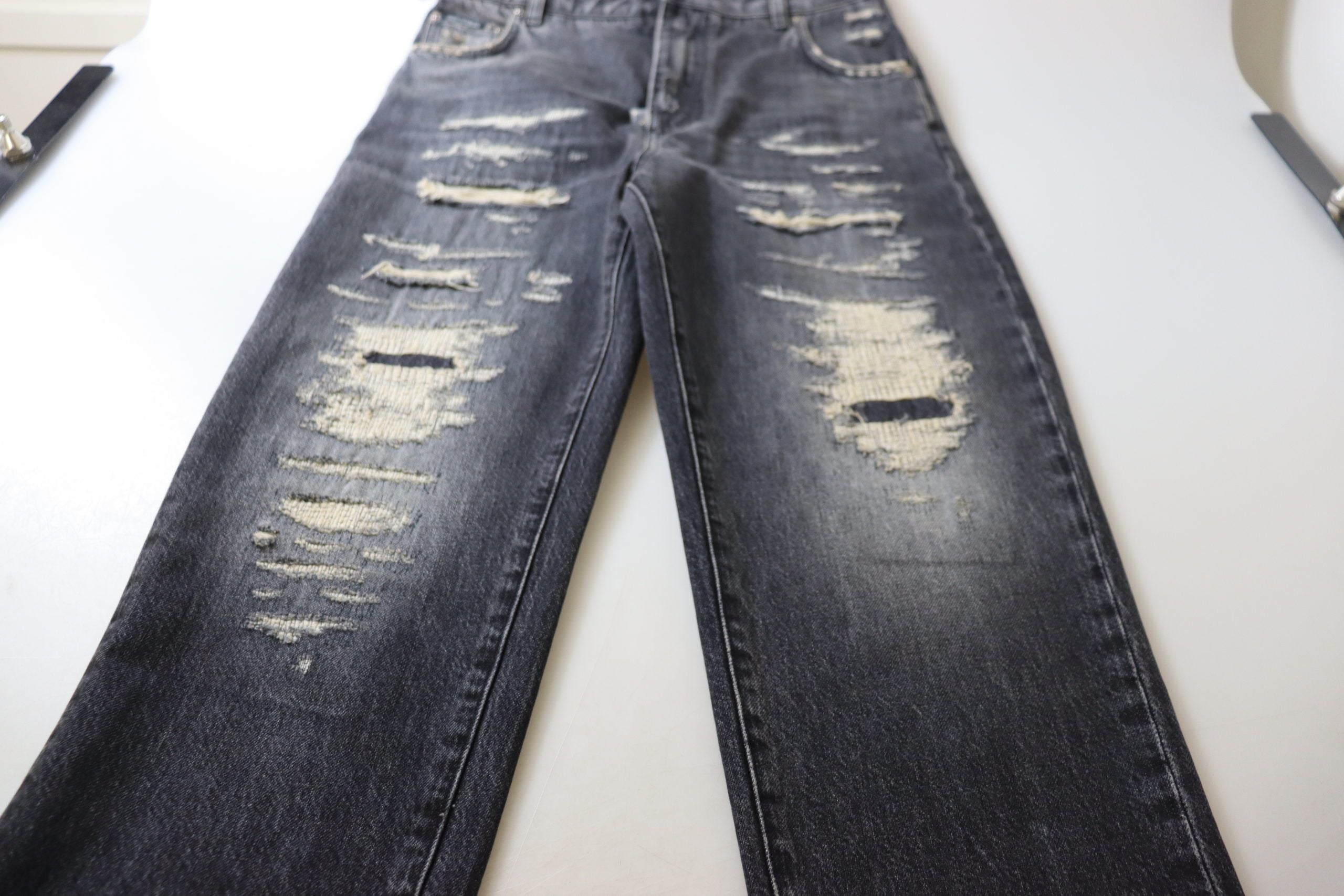 Dolce & Gabbana Black Washed Tattered High Waist Denim Women's Jeans
