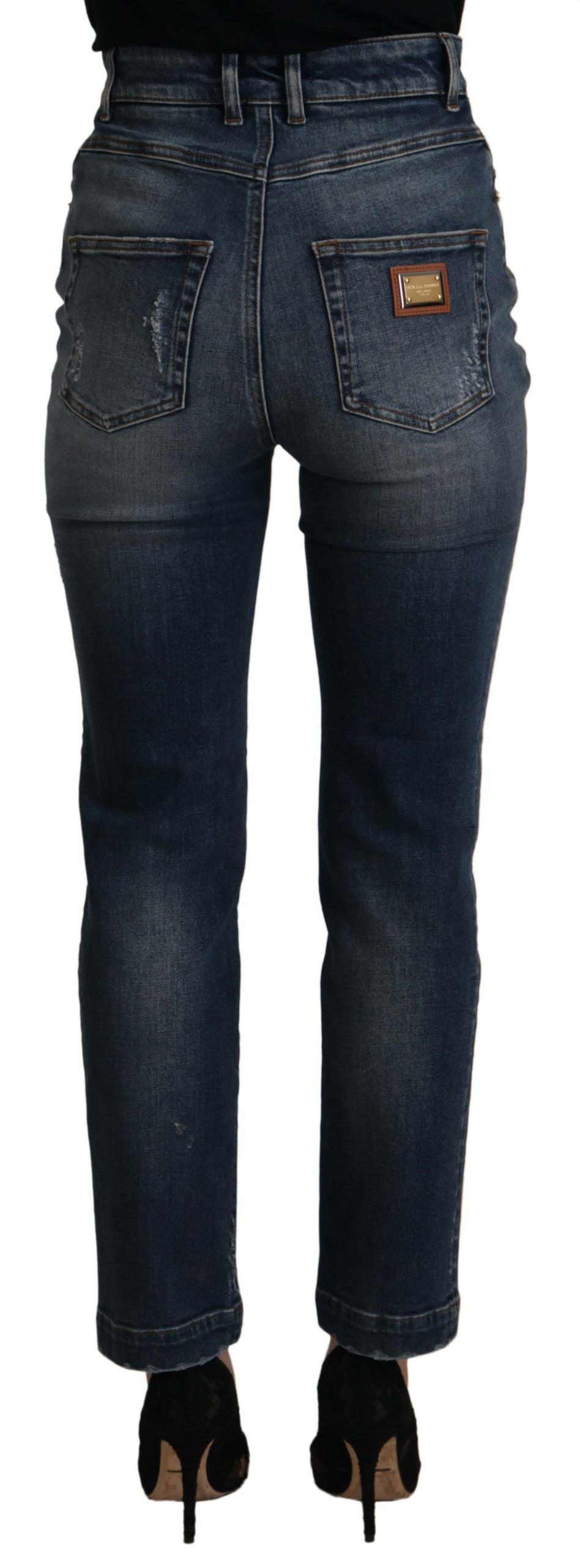Dolce & Gabbana Blue Denim Crystal Embellished Pants Women's Jeans
