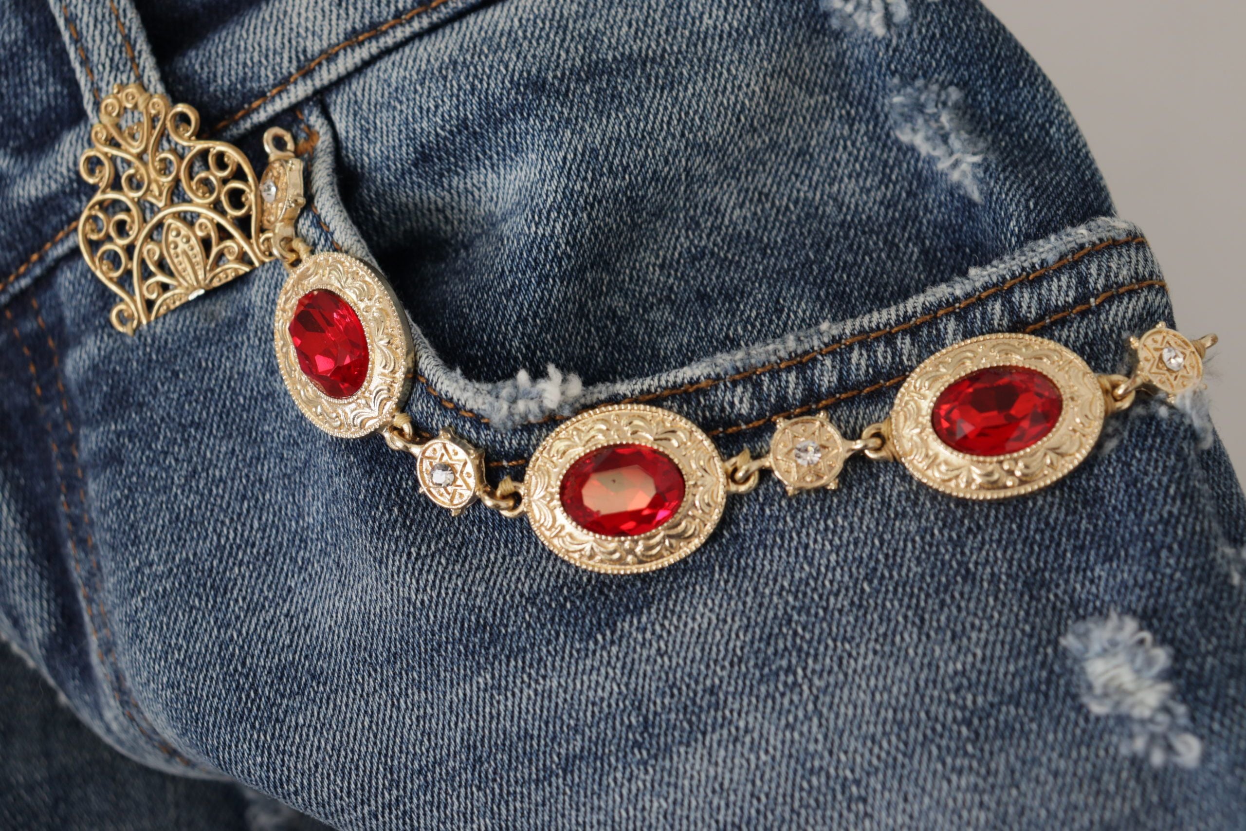 Dolce & Gabbana Blue Denim Crystal Embellished Pants Women's Jeans
