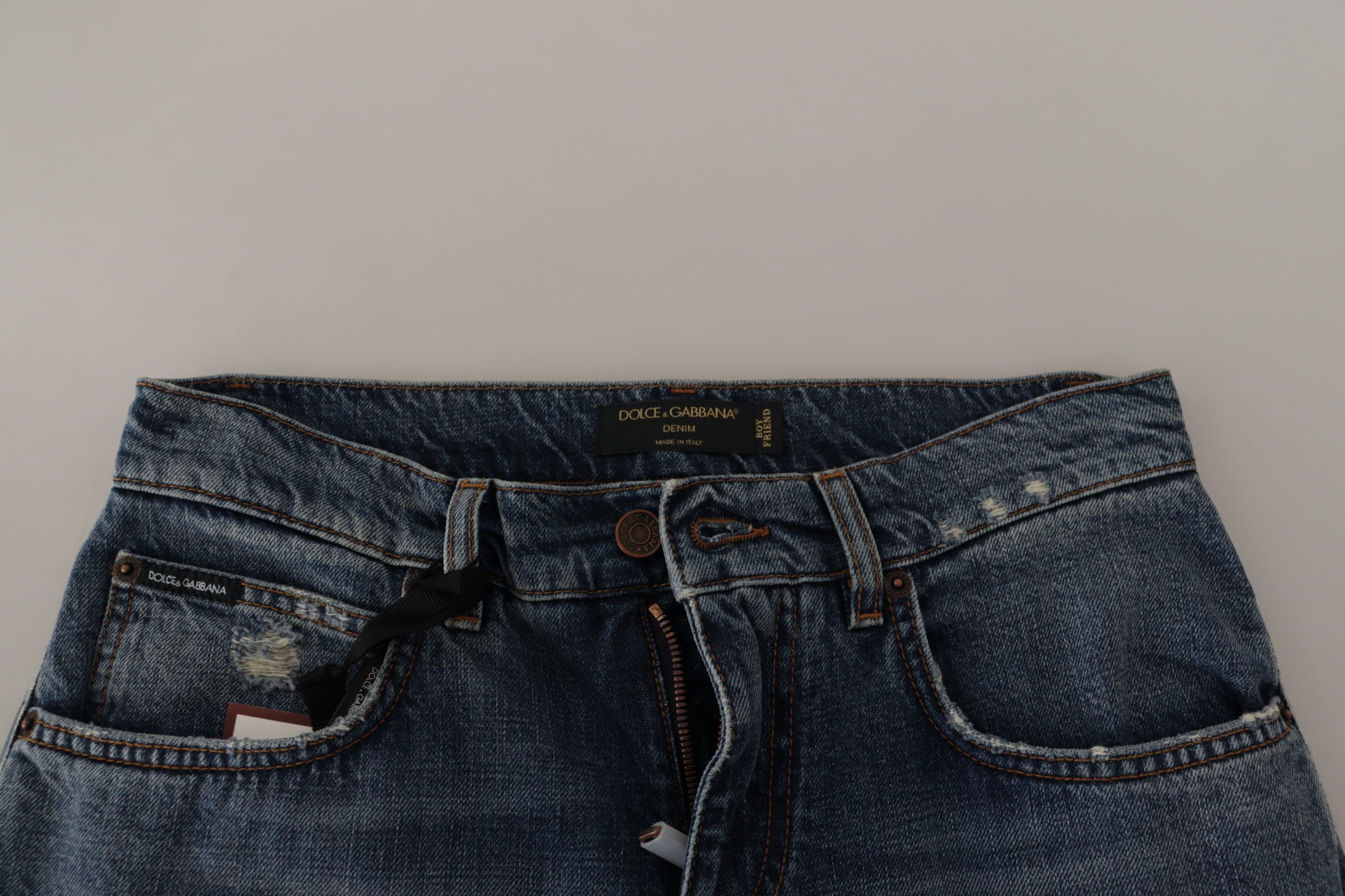 Dolce & Gabbana Blue Denim Baroque Heart Logo Patch Pants Women's Jeans