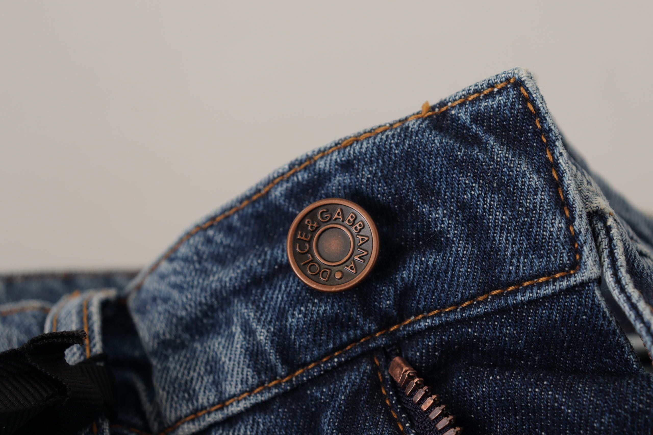 Dolce & Gabbana Blue Denim Baroque Heart Logo Patch Pants Women's Jeans