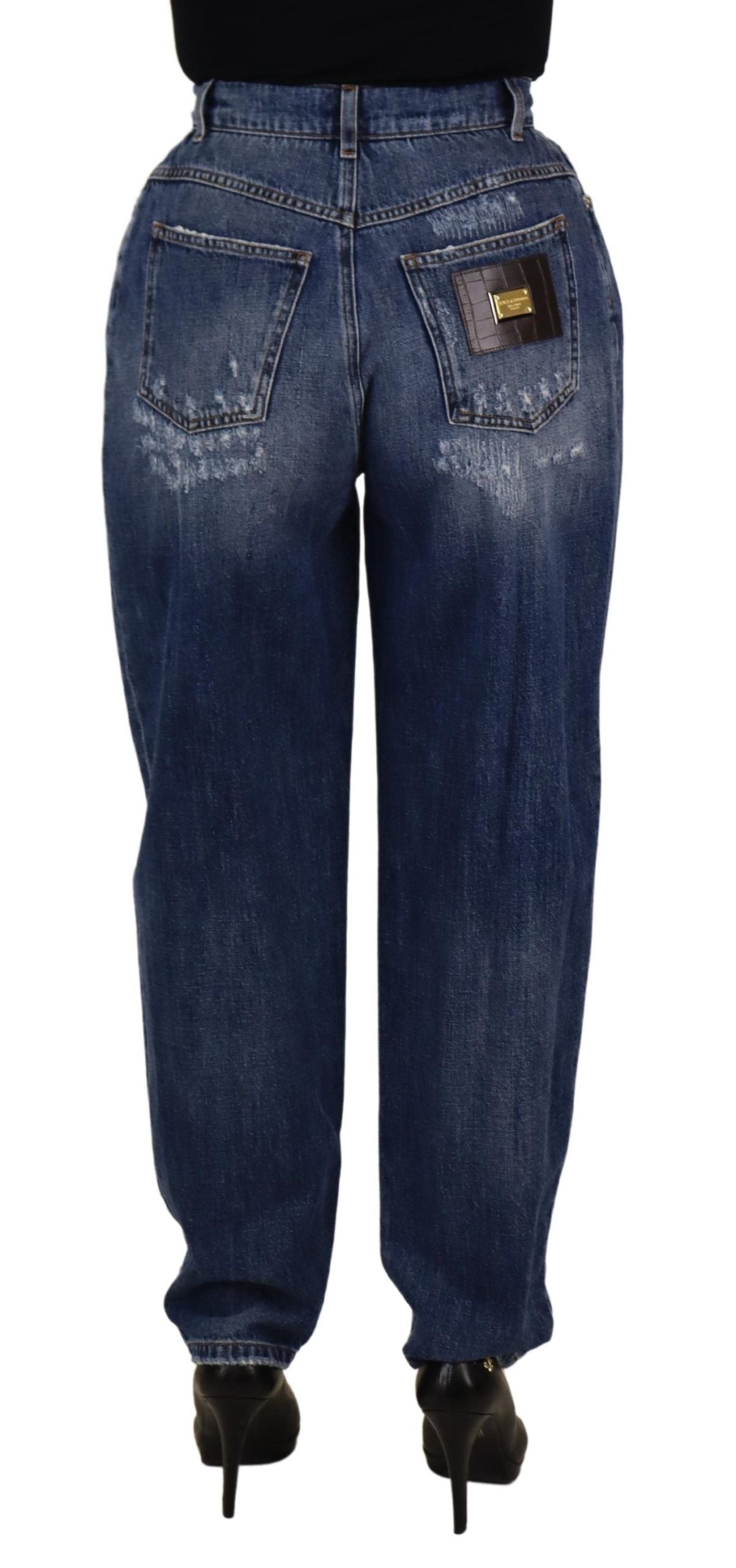 Dolce & Gabbana Blue Washed High Waist Loose Fit Women's Pants