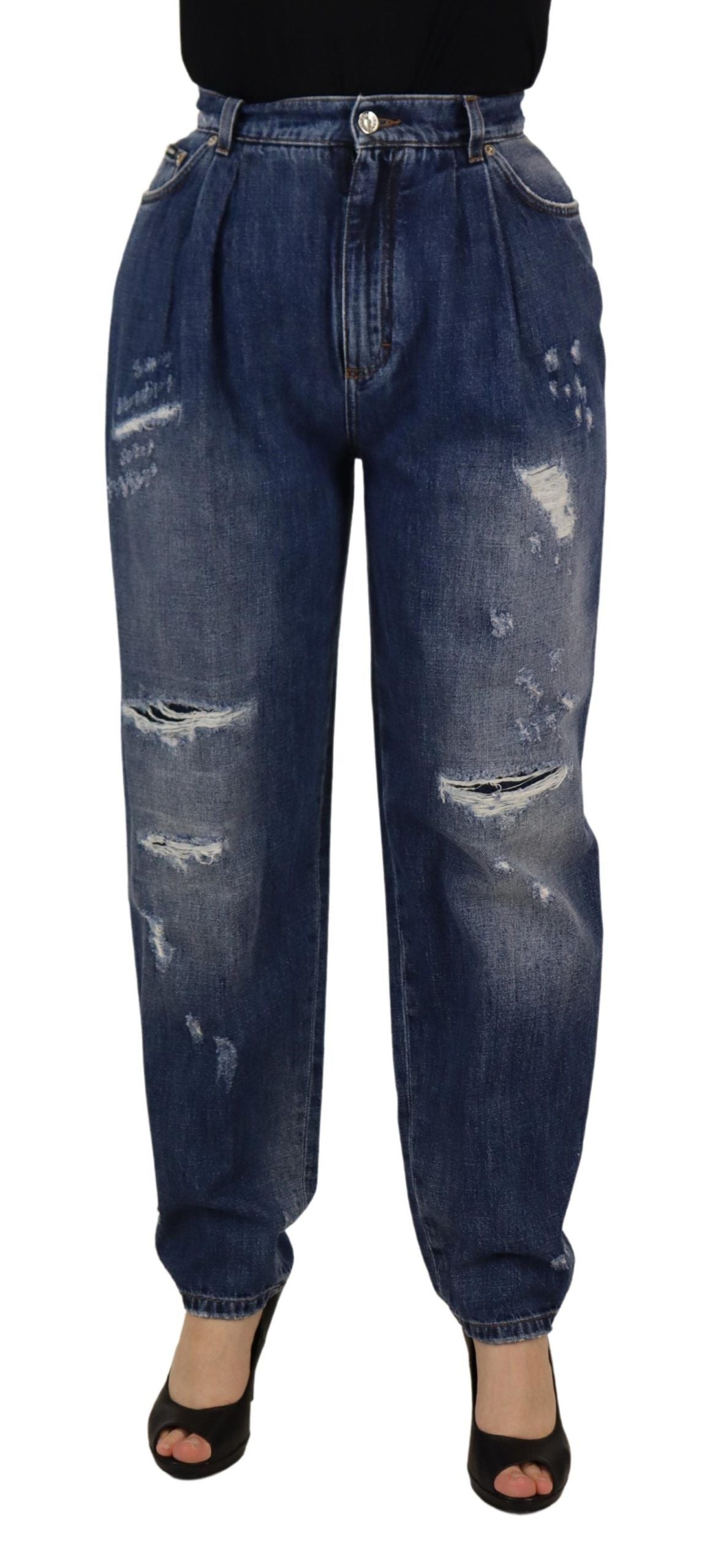 Dolce & Gabbana Blue Washed High Waist Loose Fit Women's Pants