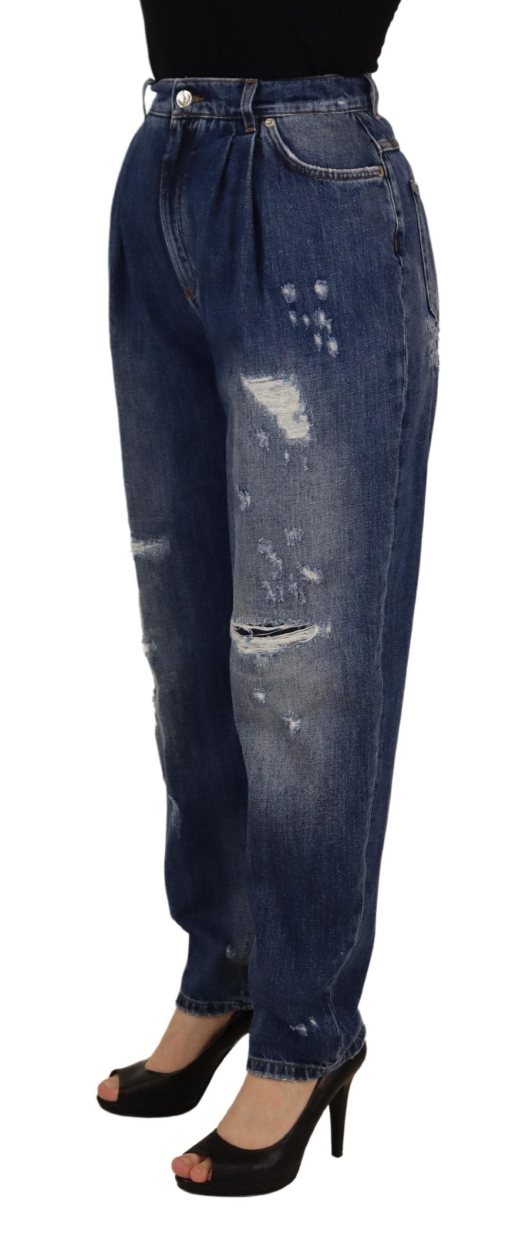 Dolce & Gabbana Blue Washed High Waist Loose Fit Women's Pants