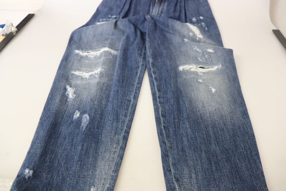 Dolce & Gabbana Blue Washed High Waist Loose Fit Women's Pants