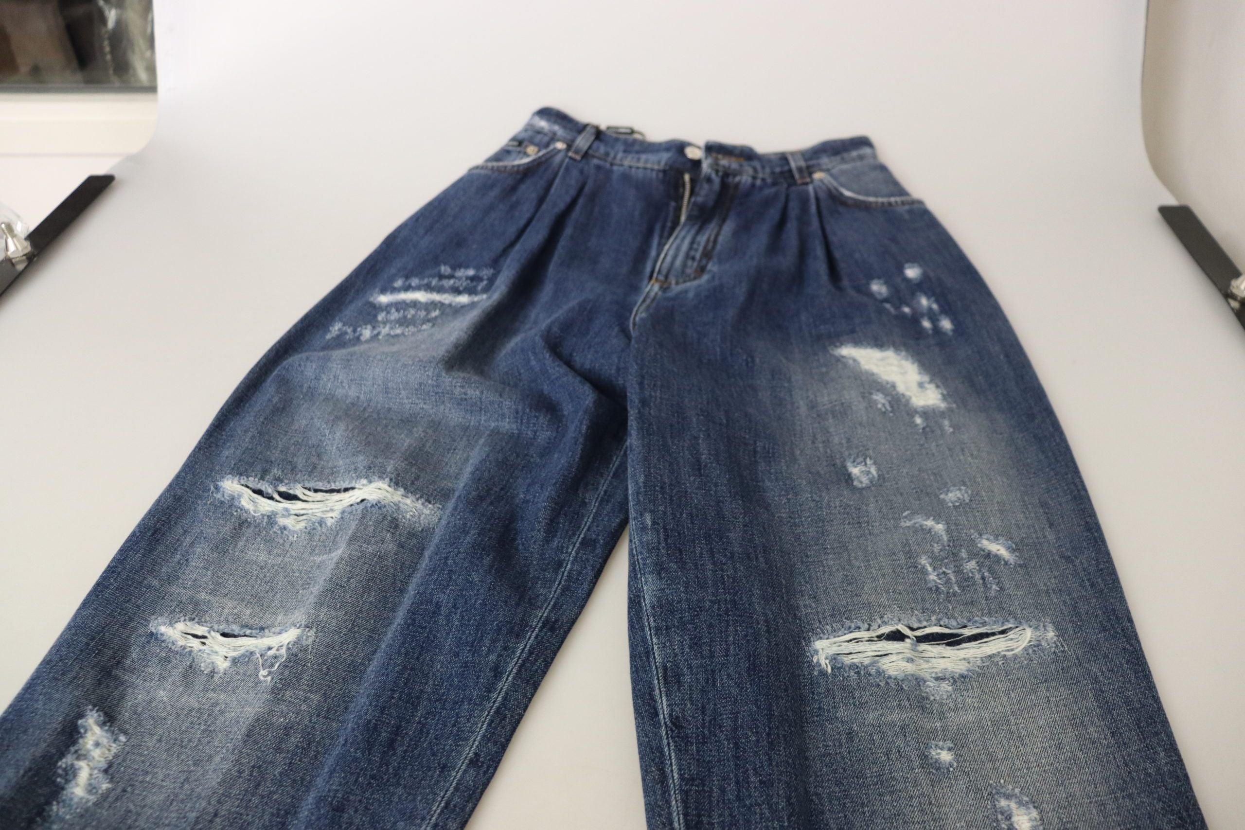 Dolce & Gabbana Blue Washed High Waist Loose Fit Women's Pants