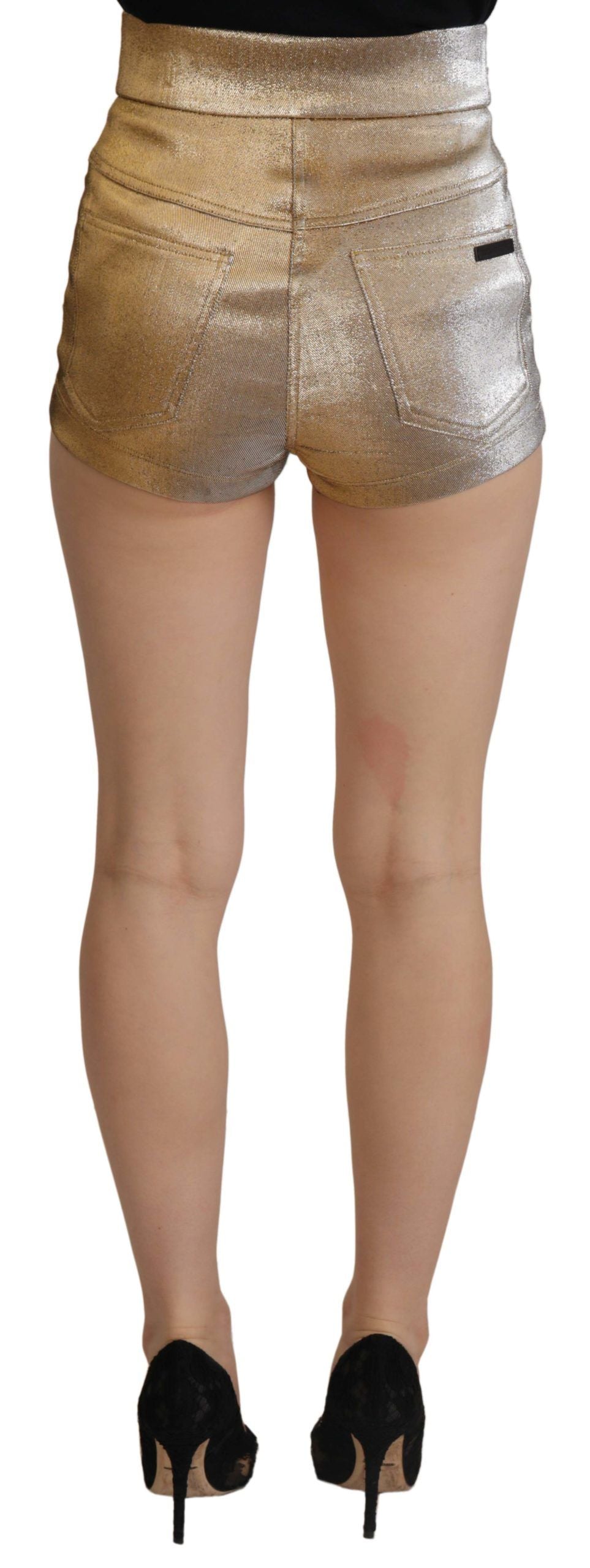 Dolce & Gabbana Gold Cotton Blend Glittered Hot Women's Shorts