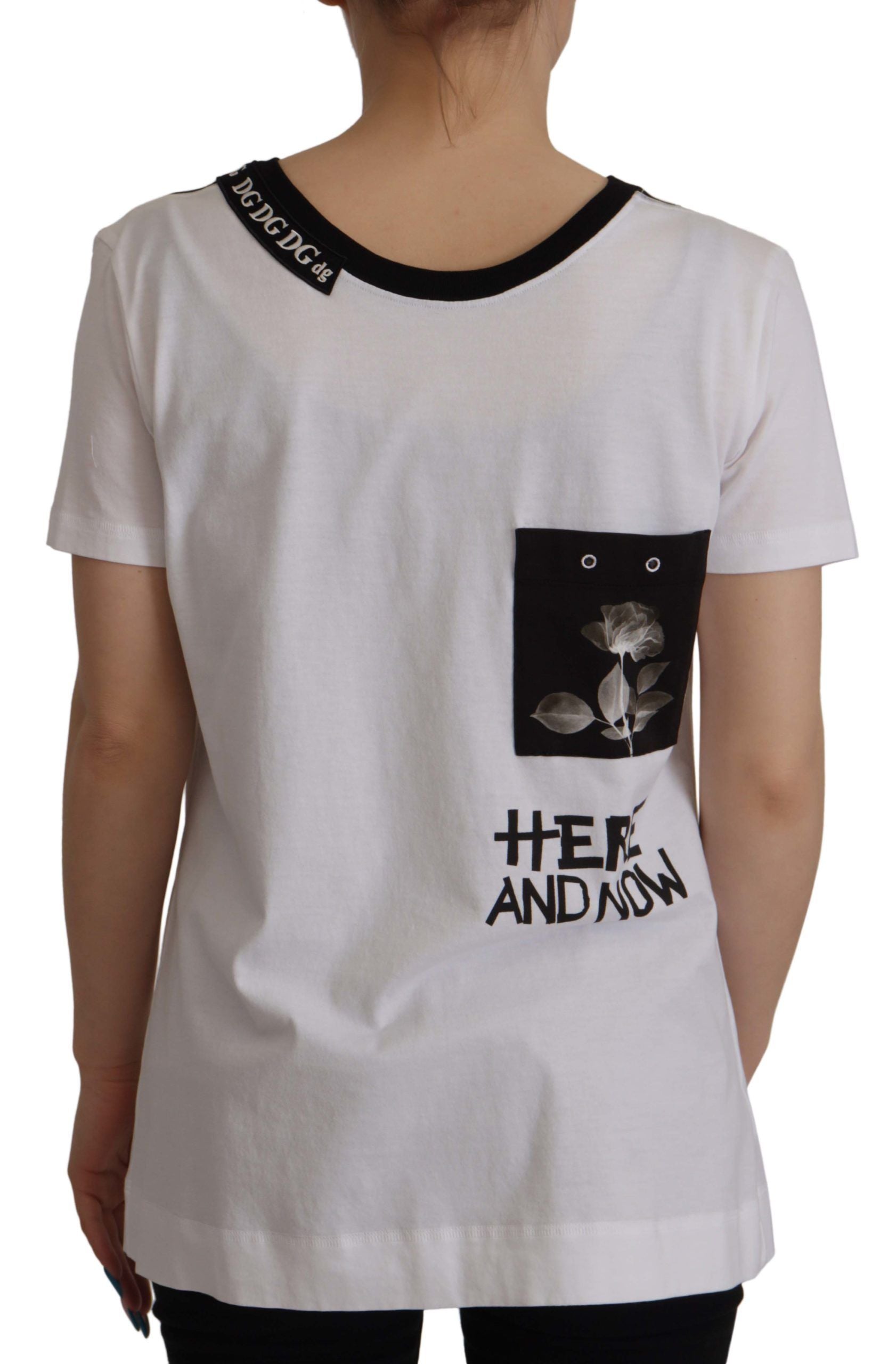Dolce & Gabbana White Slogan Print Round Neck Cotton Women's T-shirt