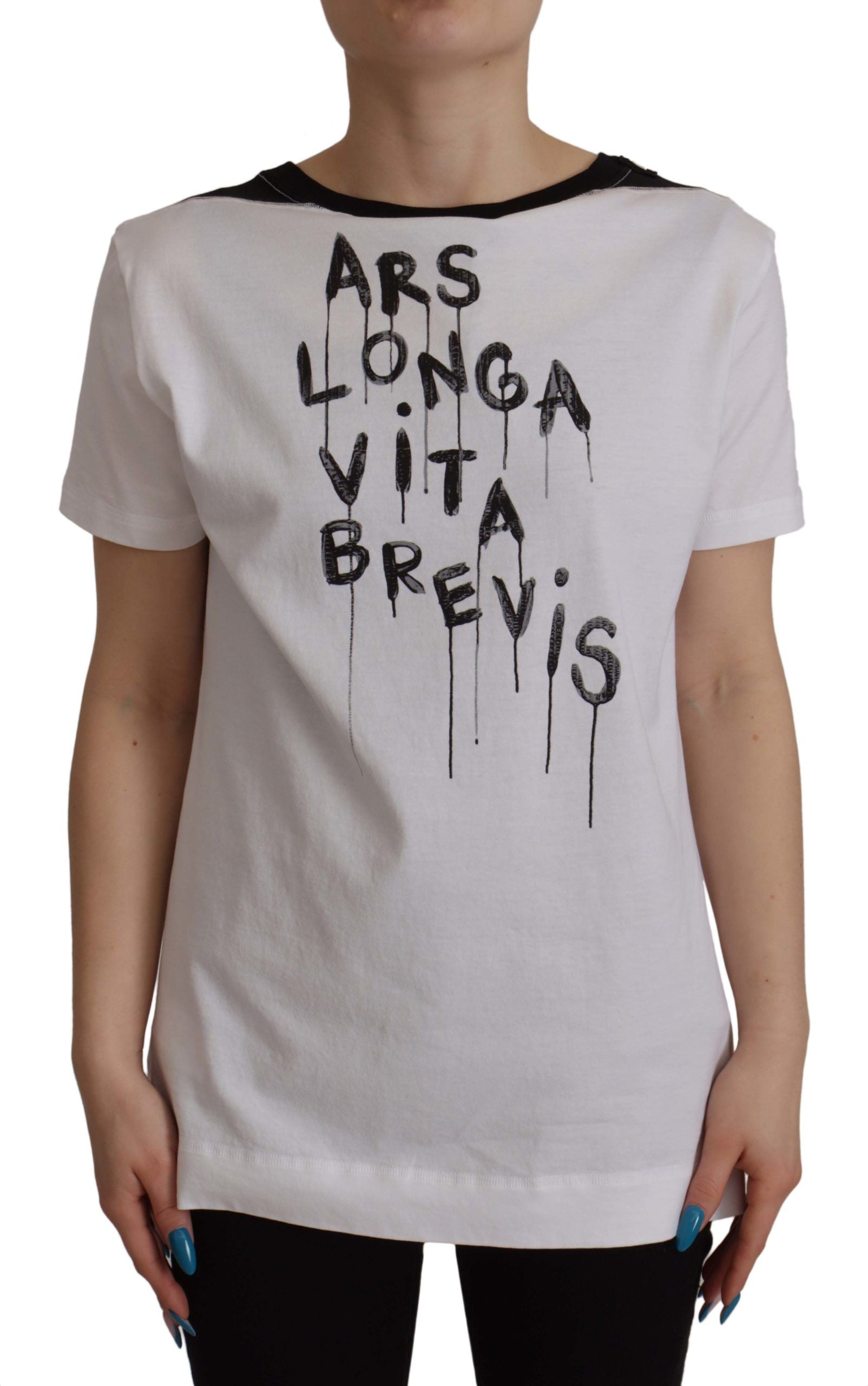 Dolce & Gabbana White Slogan Print Round Neck Cotton Women's T-shirt