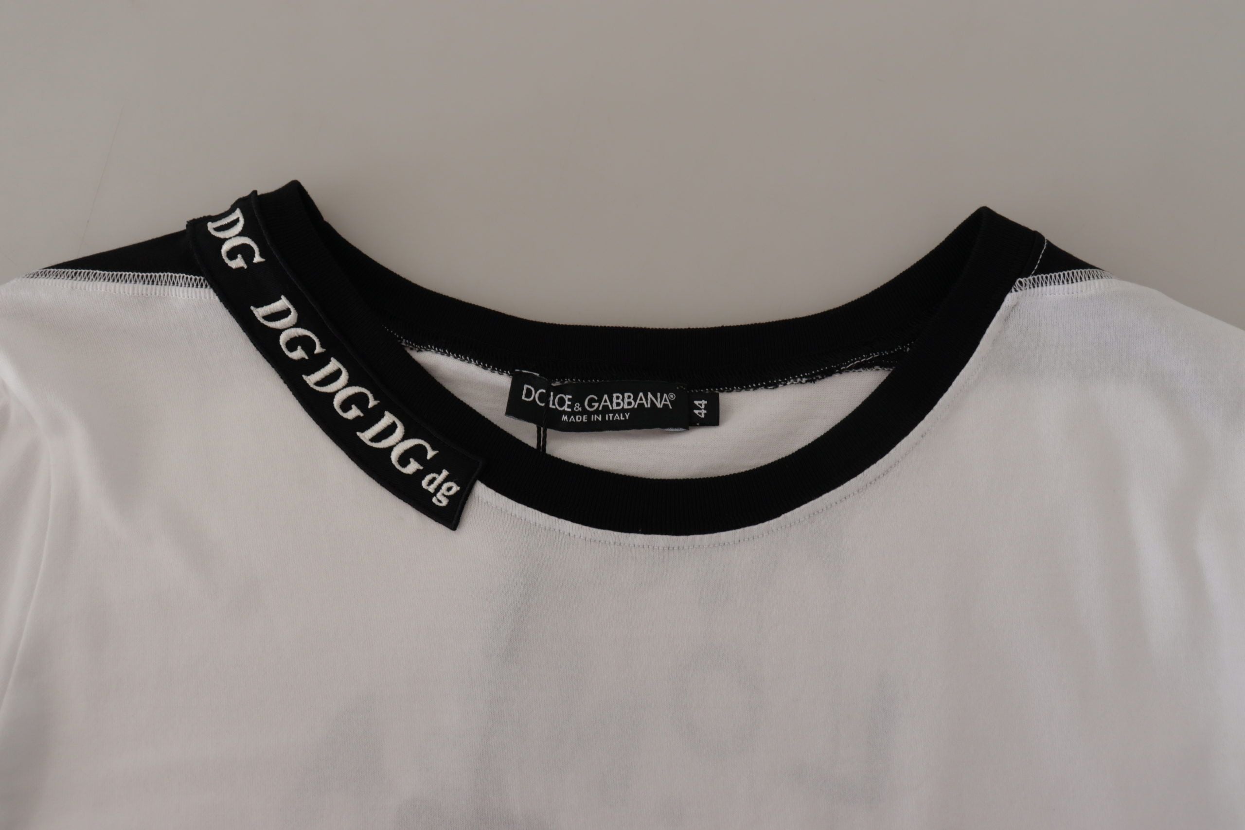 Dolce & Gabbana White Slogan Print Round Neck Cotton Women's T-shirt