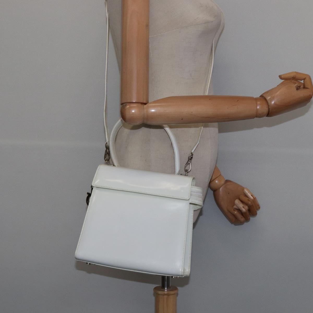 Salvatore Ferragamo Gancini Patent Leather White Patent_Leather Handbag (Pre-Owned)