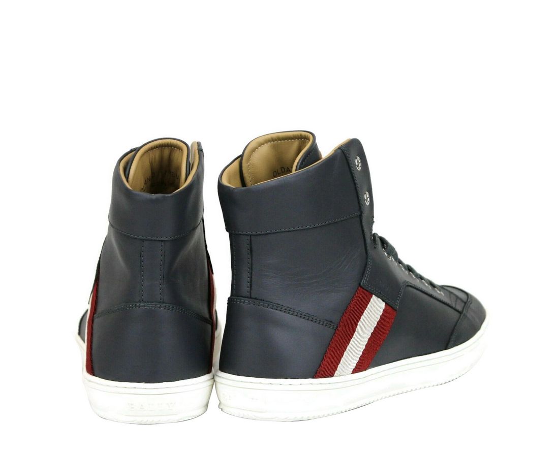 Bally Dark Grey Calf Leather Hi Top Sneaker With Red Men's Beige