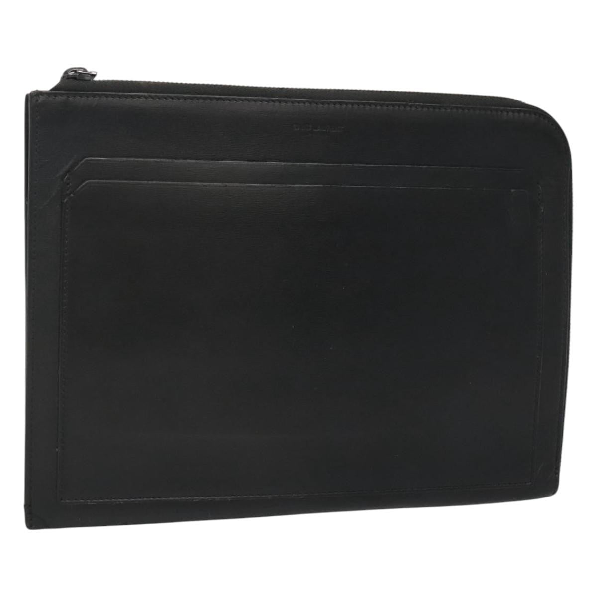 Saint Laurent Zip Pocket Leather Black Leather Clutche & Pouche Bag (Pre-Owned)