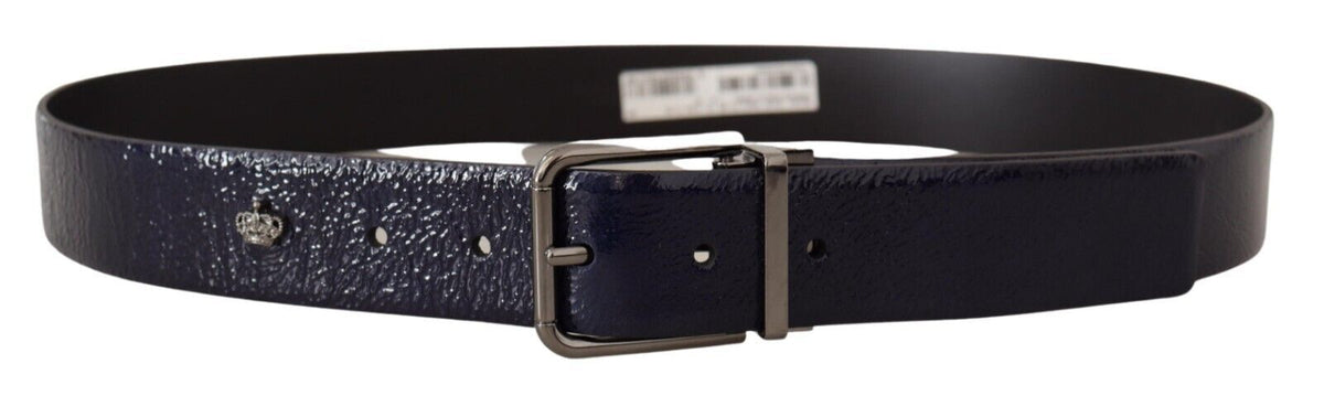 Dolce & Gabbana Blue Patent Leather Vernice Silver Logo Buckle Men's Belt