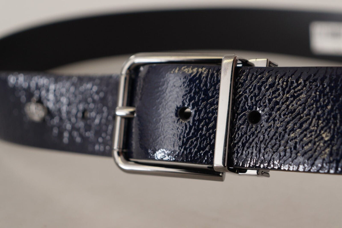 Dolce & Gabbana Blue Patent Leather Vernice Silver Logo Buckle Men's Belt