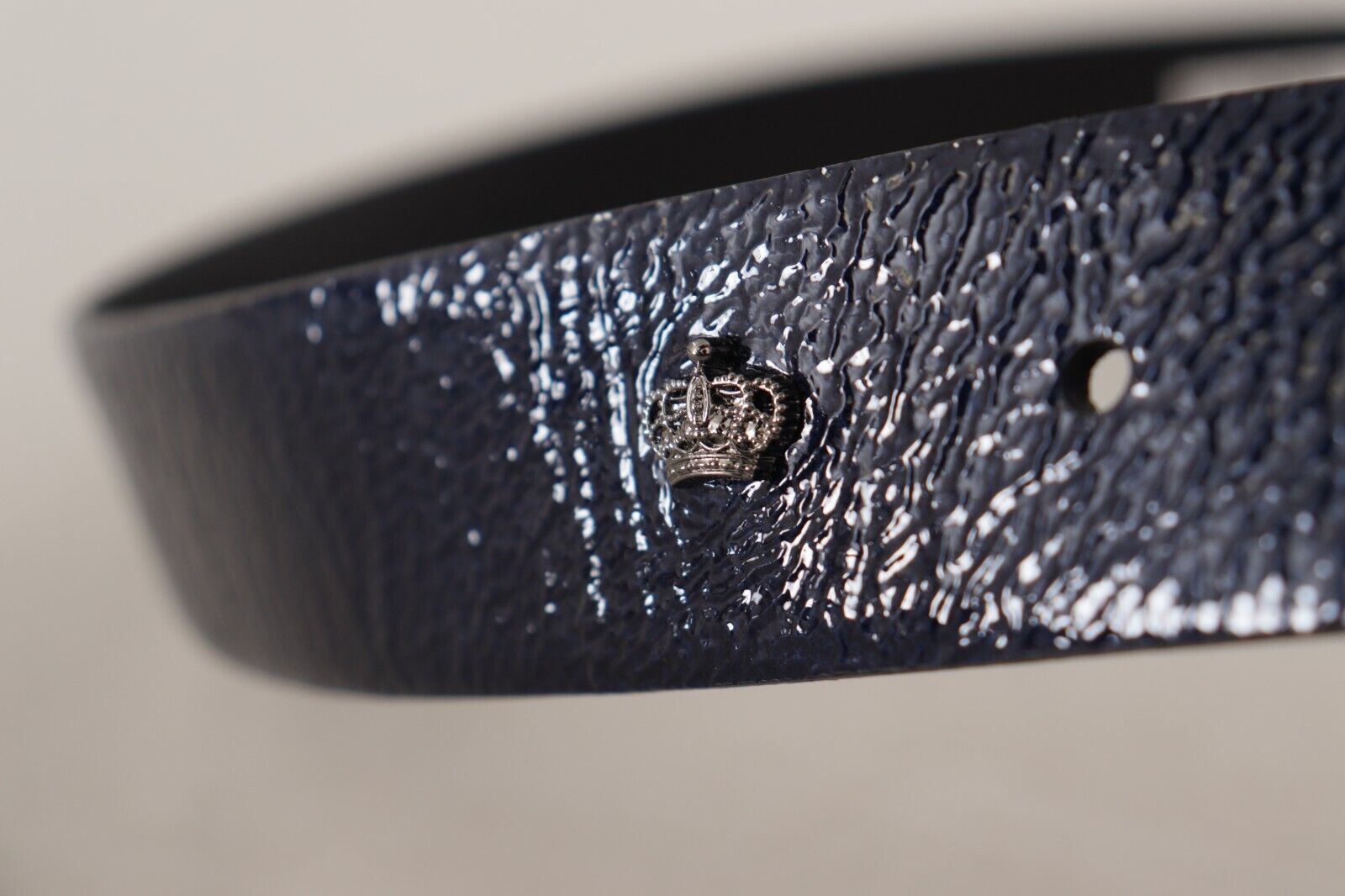 Dolce & Gabbana Blue Patent Leather Vernice Silver Logo Buckle Men's Belt