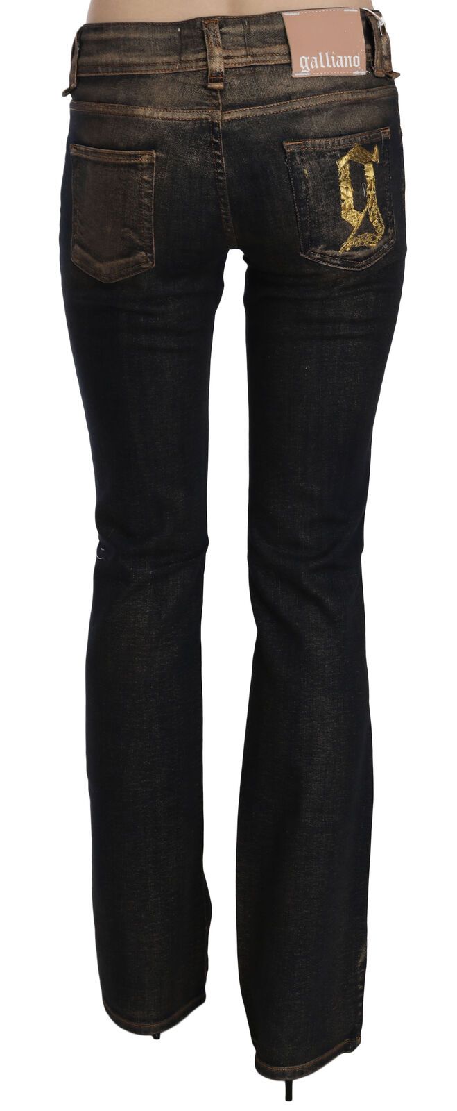 John Galliano Black Washed Mid Waist Flared Denim Pants Women's Cotton