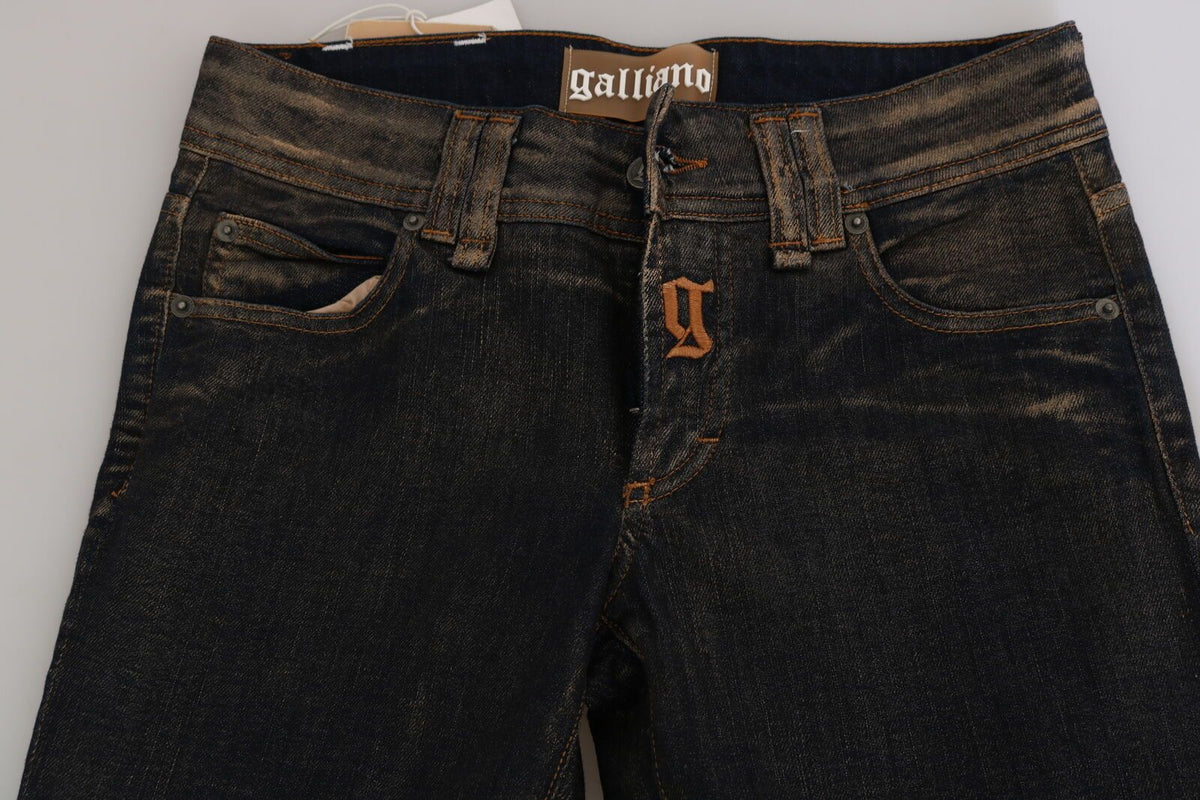 John Galliano Black Washed Mid Waist Flared Denim Pants Women's Cotton