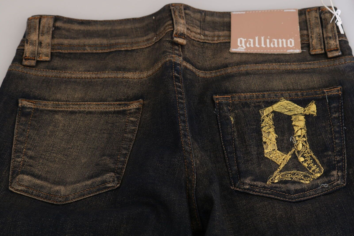 John Galliano Black Washed Mid Waist Flared Denim Pants Women's Cotton