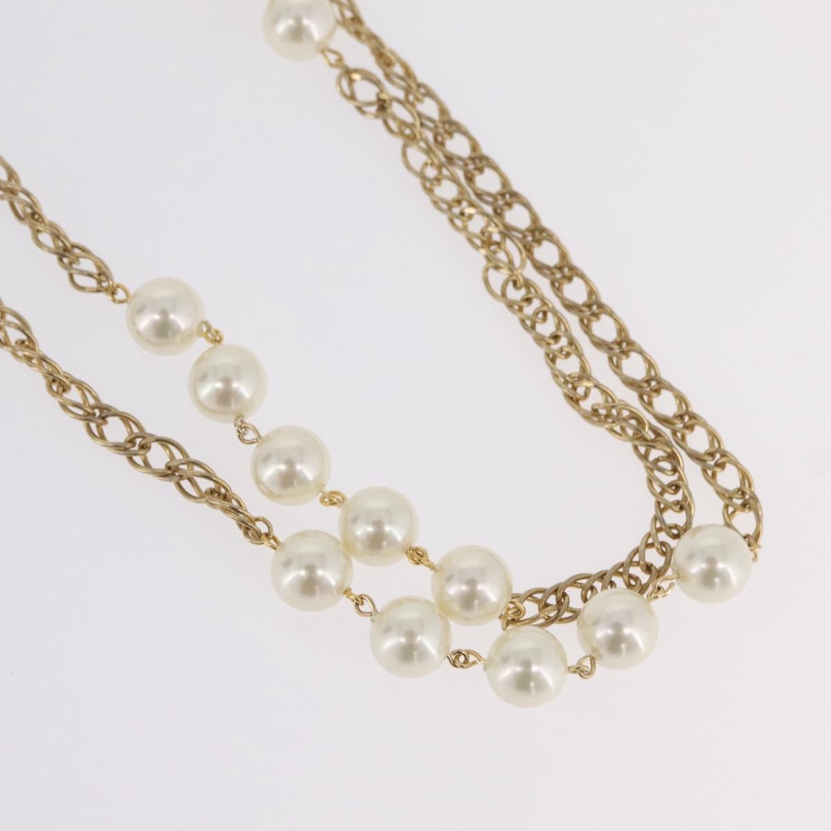 Chanel Vintage Double Pearl Station Long Chain Metal And Faux Pearls Gold Gold_Plated Necklace Jewelry (Pre-Owned)