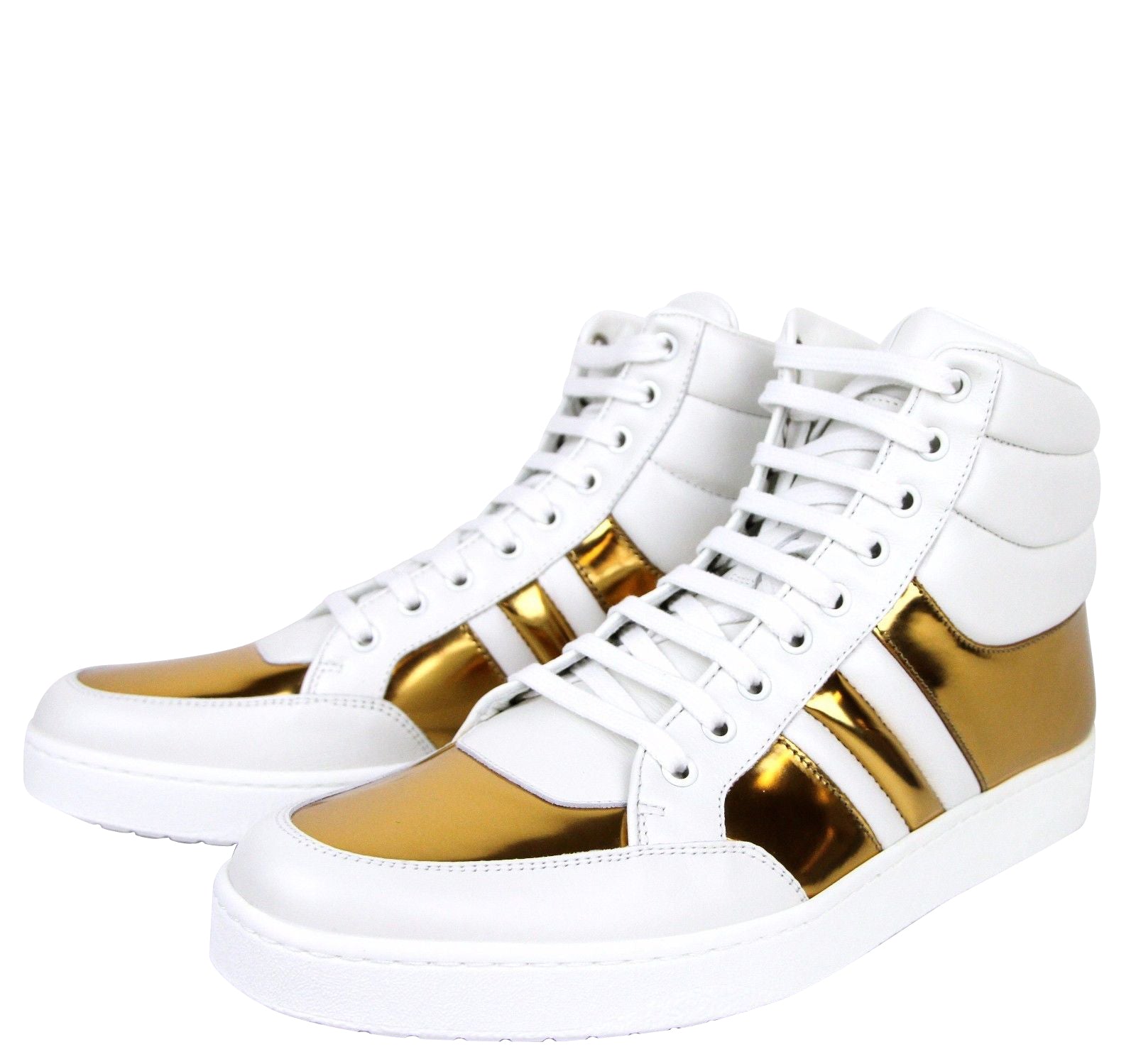 Gucci Men's High top Contrast Padded White / Gold Leather Sneaker (10 G / 10.5 US)