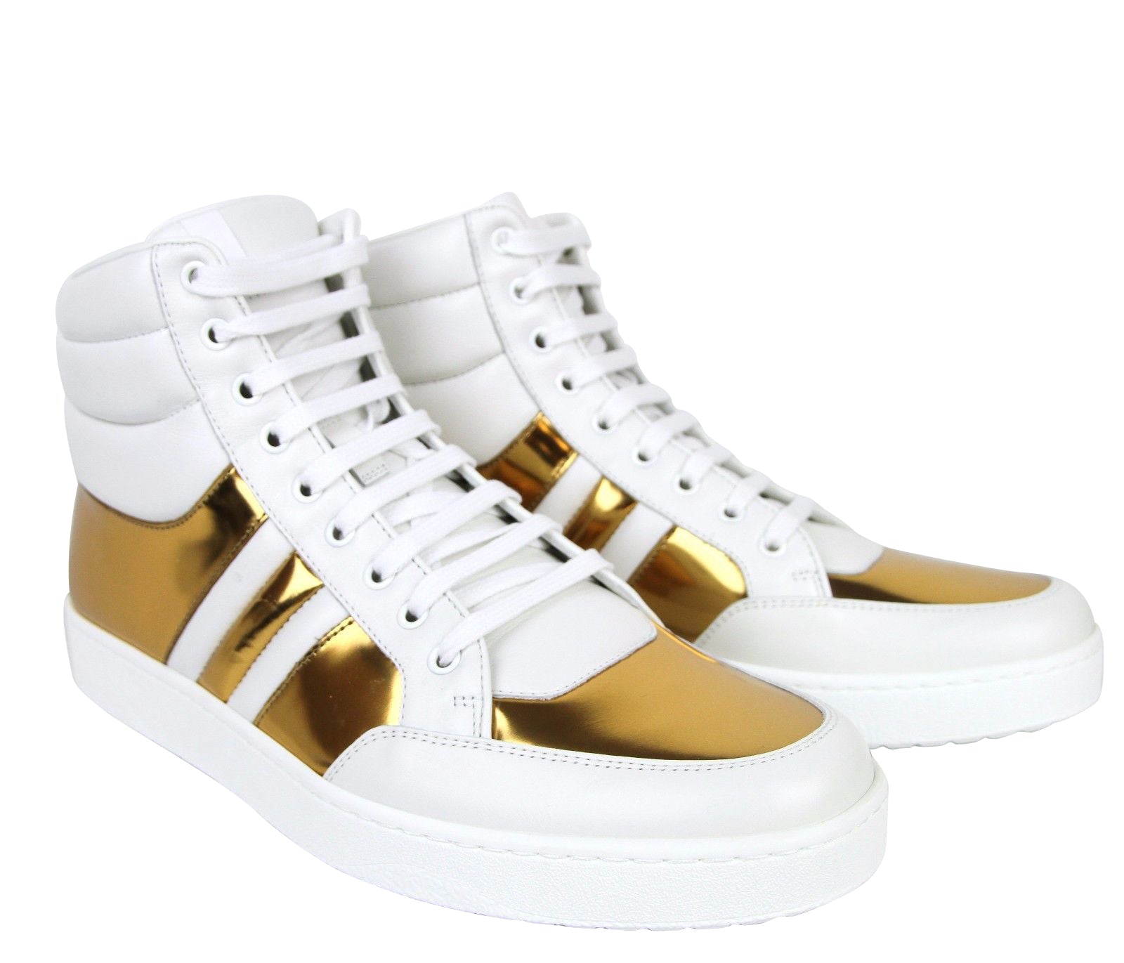 Gucci Men's High top Contrast Padded White / Gold Leather Sneaker (10 G / 10.5 US)
