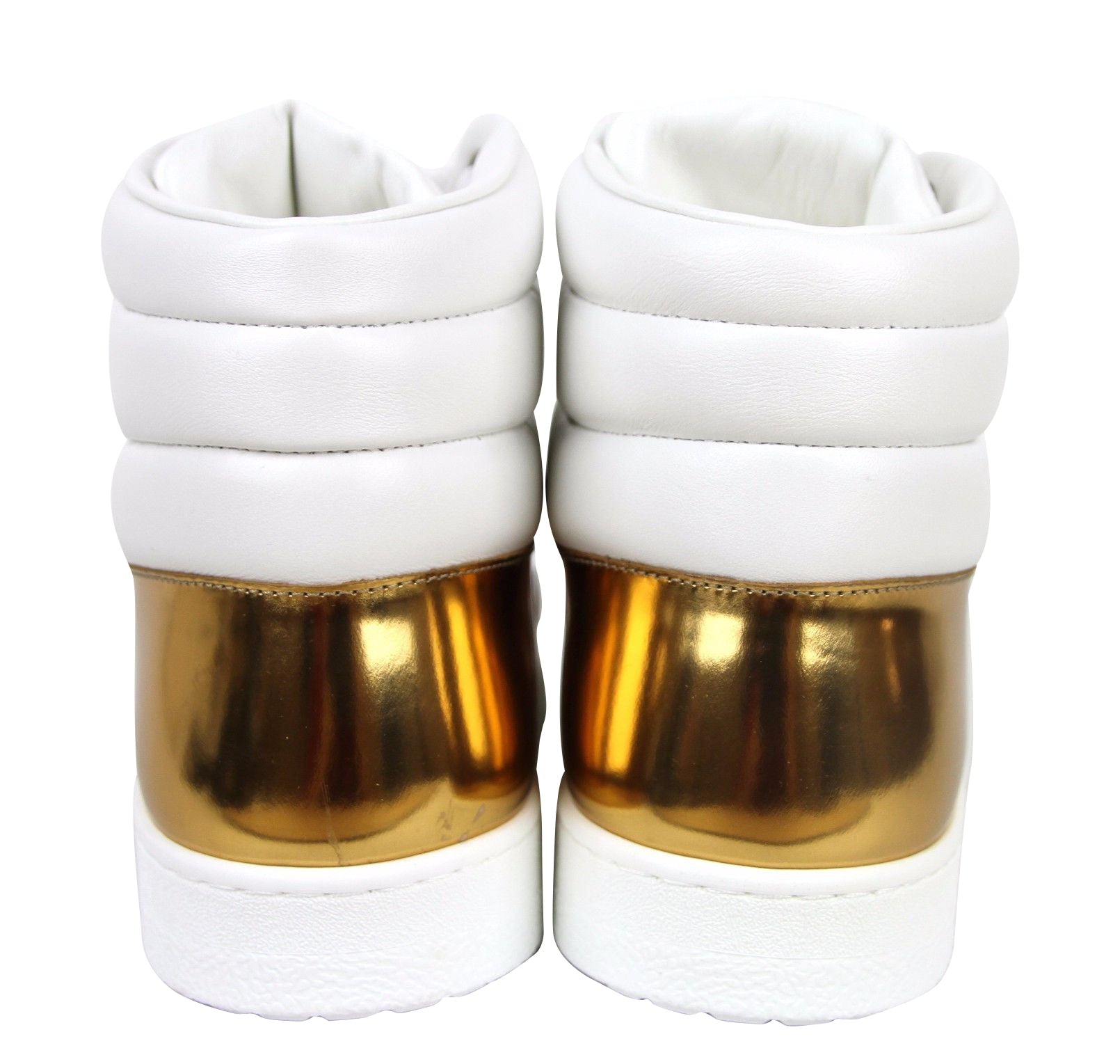 Gucci Men's High top Contrast Padded White / Gold Leather Sneaker (10 G / 10.5 US)
