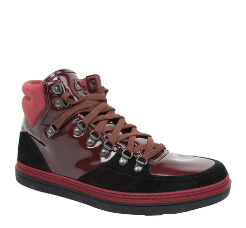 Gucci Contrast Combo Dark Red Patent Leather / Suede High top Sneaker 368496 1078