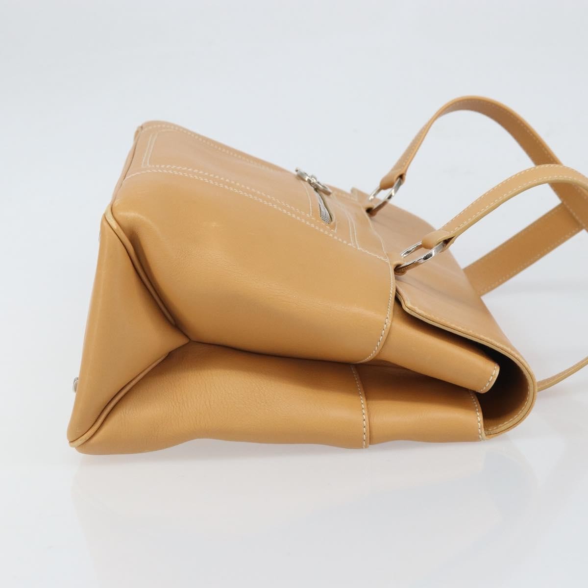 Salvatore Ferragamo Gancini Tote Leather Beige Leather Tote Bag Bag (Pre-Owned)