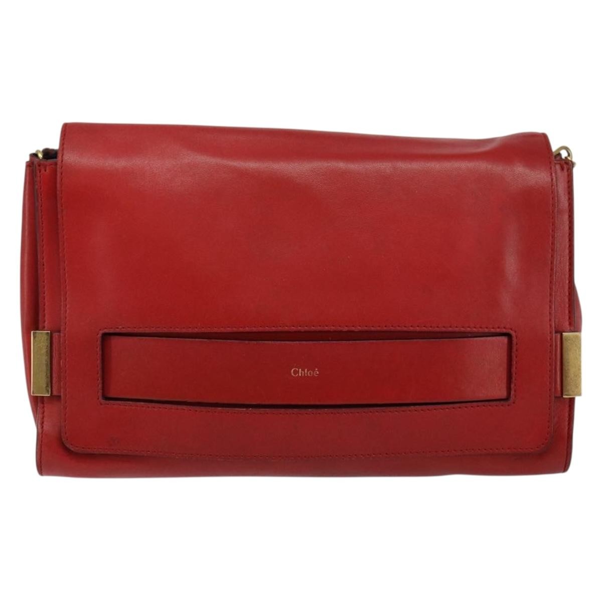 Chloe Elle Chain Clutch Leather Red Leather Bag (Pre-Owned)