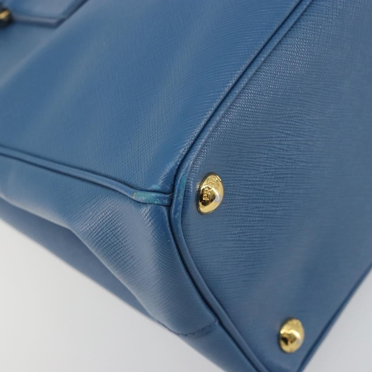 Prada Double Zip Lux Tote Saffiano Leather Blue Leather Handbag (Pre-Owned)