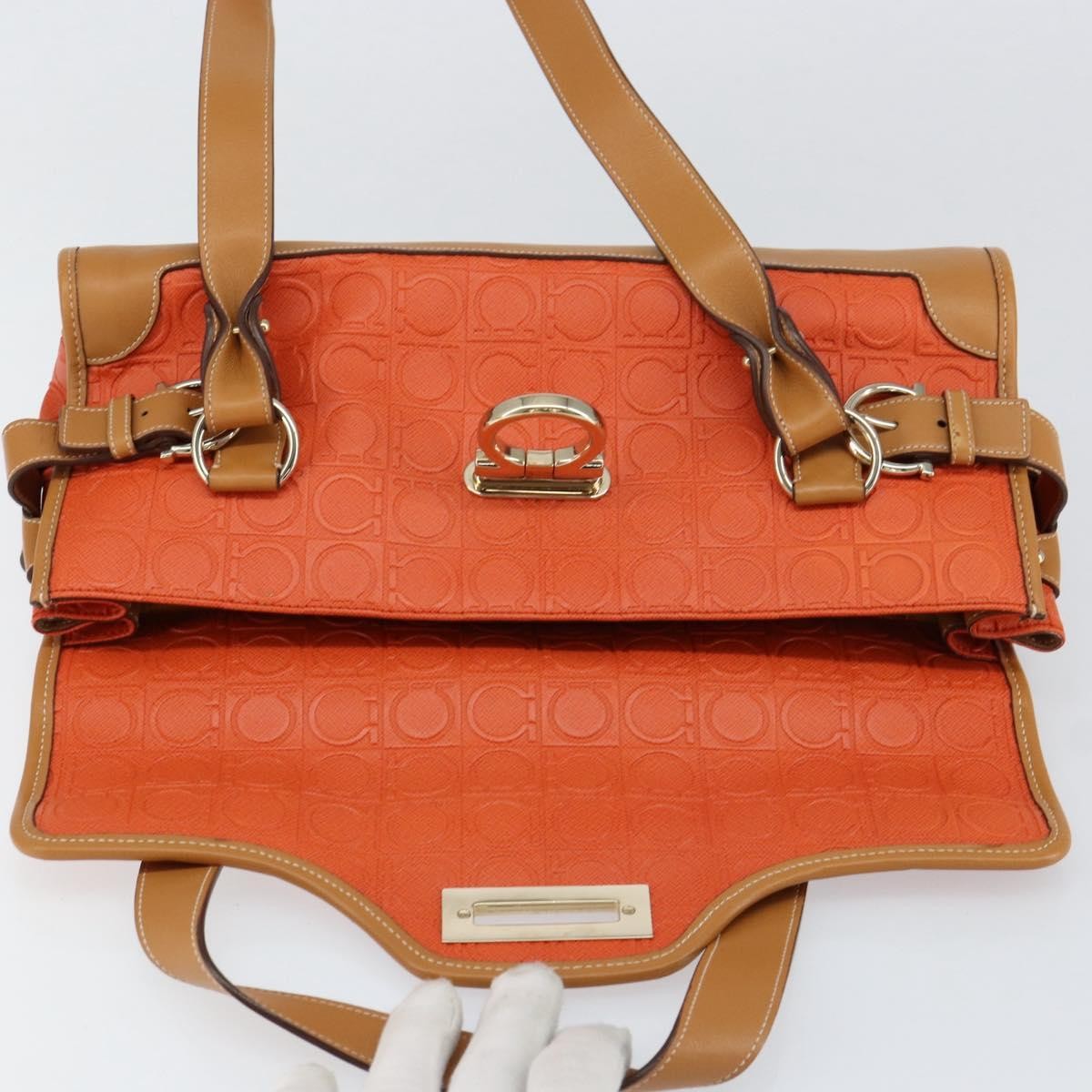 Salvatore Ferragamo Gancini Canvas Orange Pvc Shoulder Bag Bag (Pre-Owned)