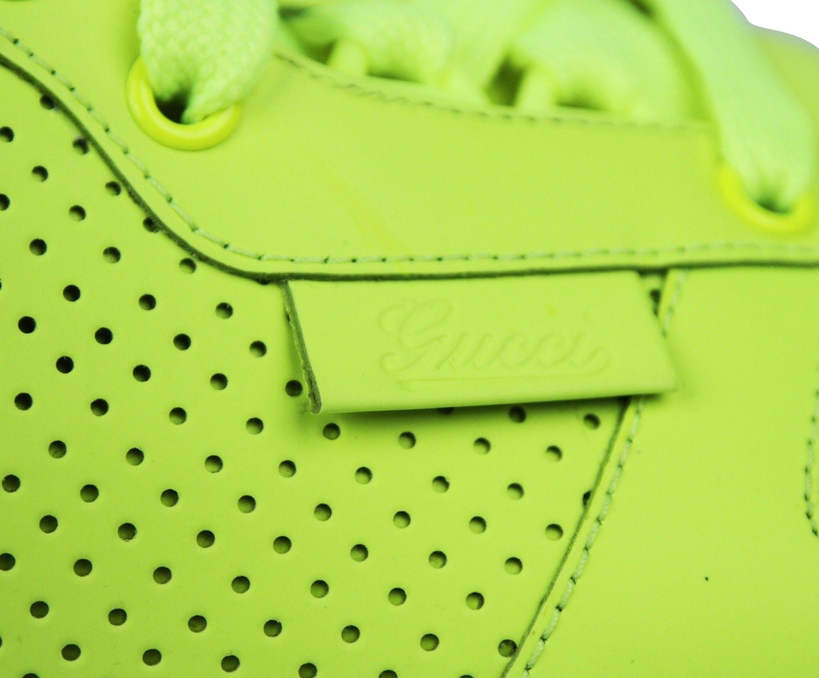 Gucci Men's Lace Up Neon Yellow Leather Running Sneakers