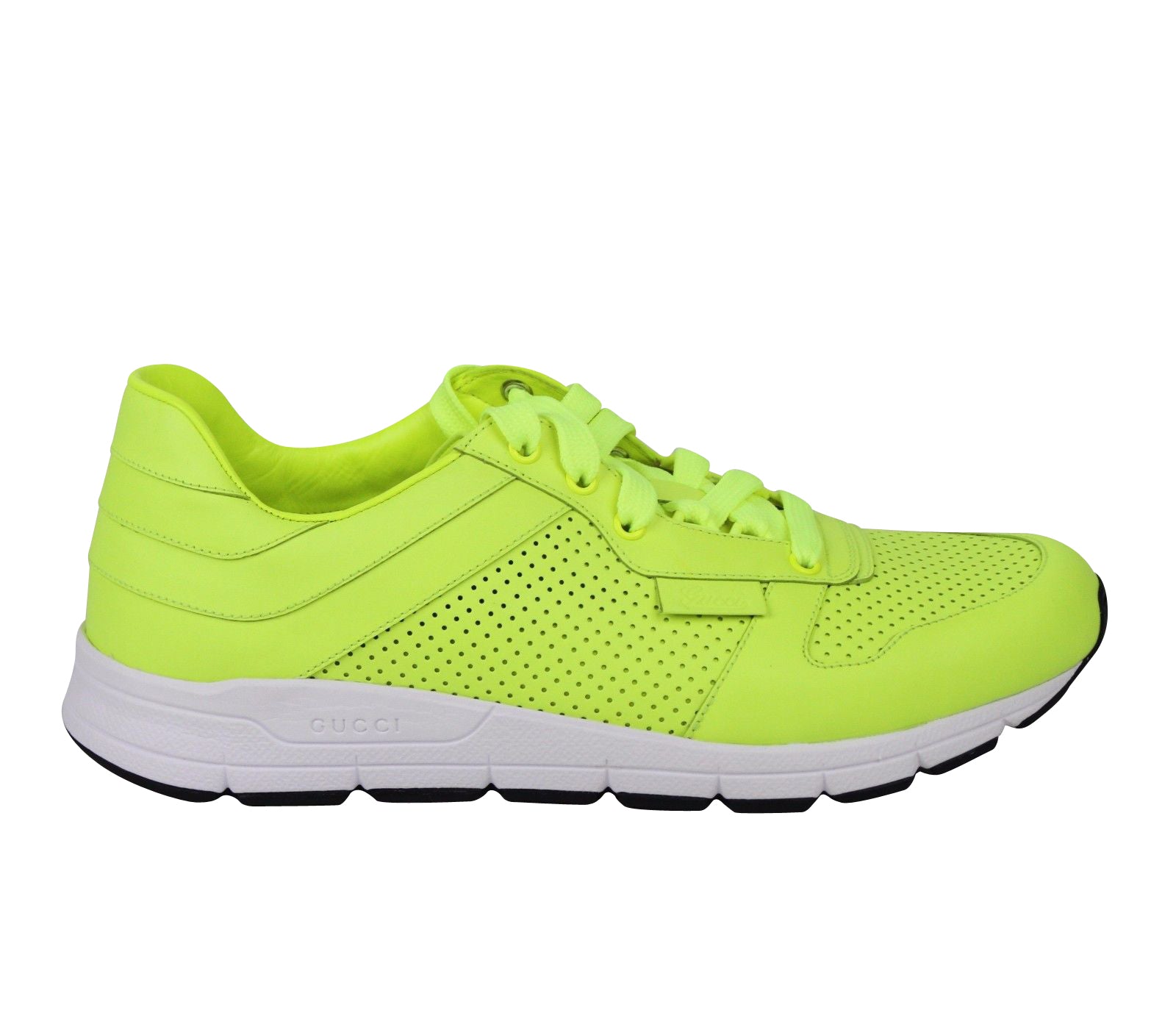 Gucci Men's Lace Up Neon Yellow Leather Running Sneakers