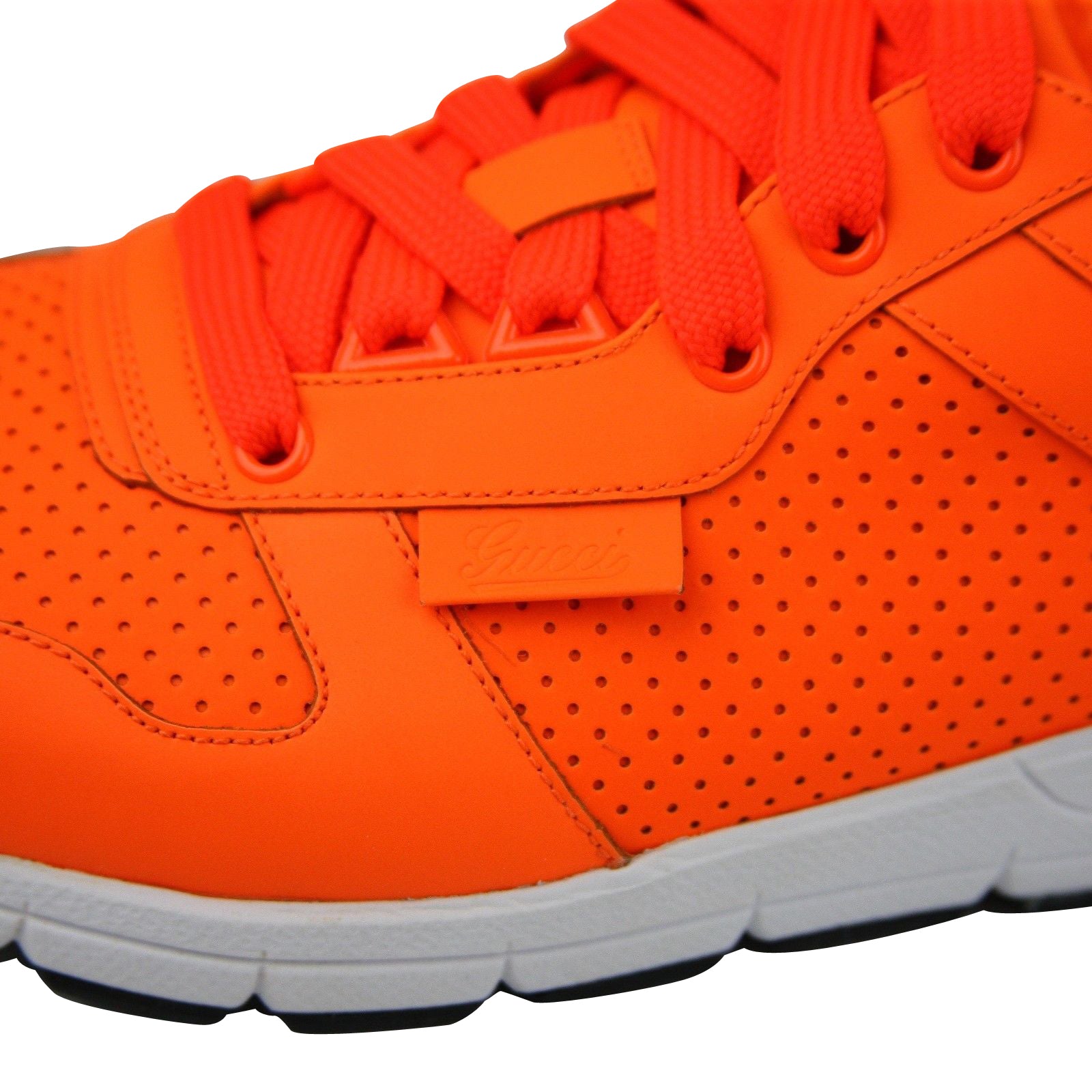 Gucci Men's Running Neon Orange Leather Lace up Sneakers