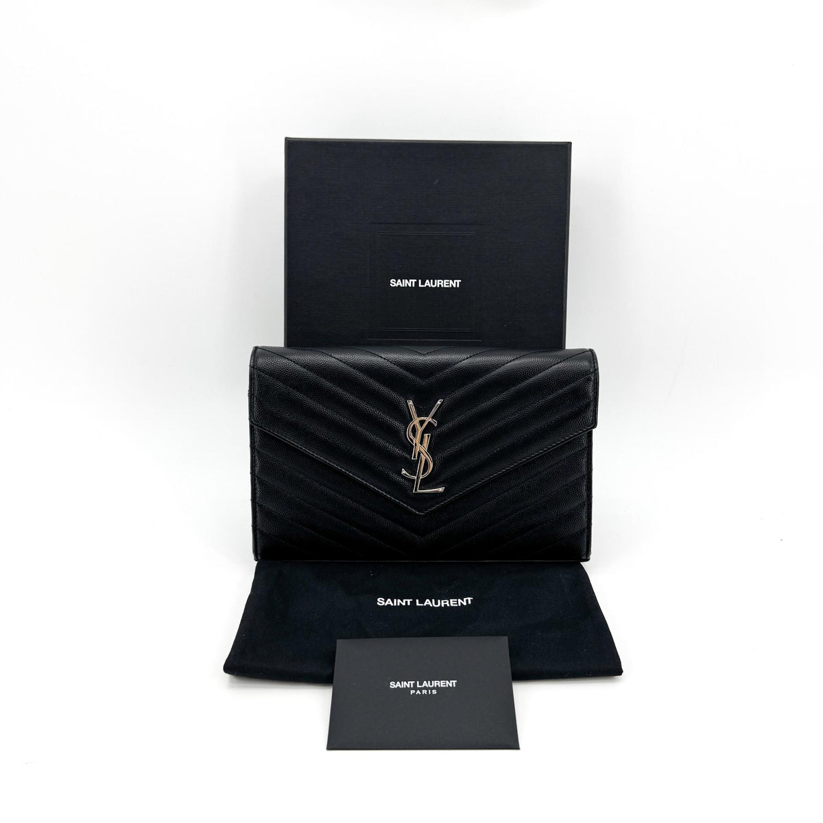 Saint Laurent Classic Monogram Wallet On Chain Matelasse Chevron Leather Black Leather Crossbody Bag Bag (Pre-Owned)