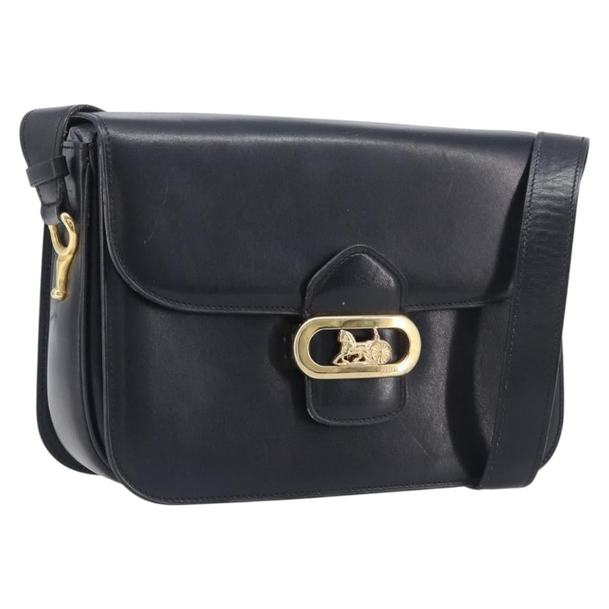 Celine Horse Carriage Leather Black Leather Shoulder Bag Bag (Pre-Owned)