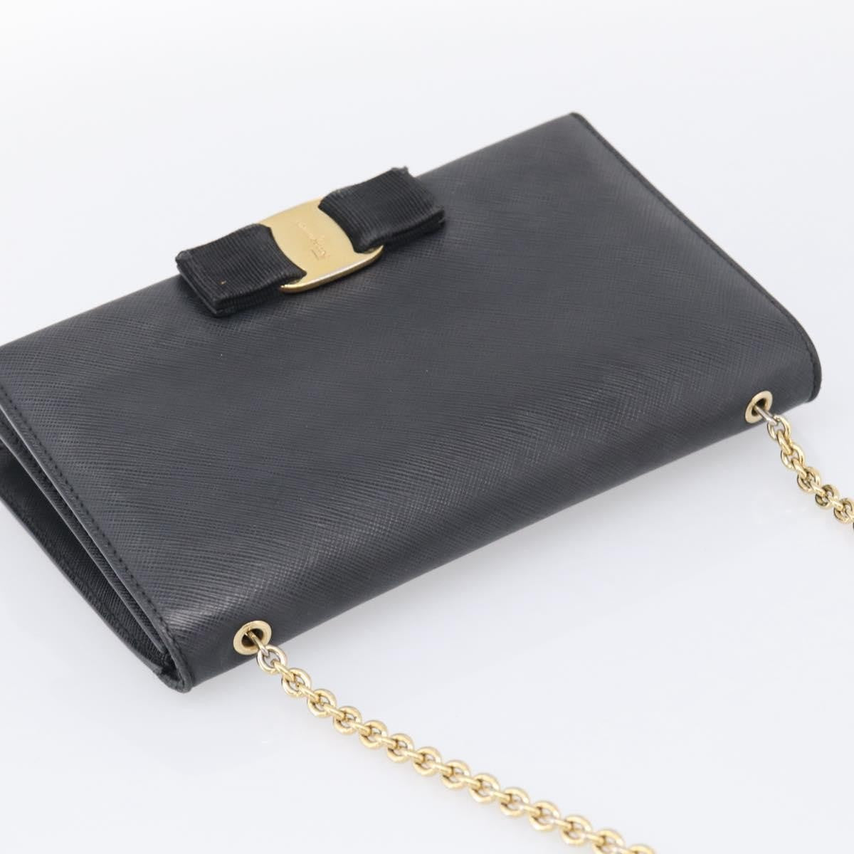 Salvatore Ferragamo Vala Chain Leather Black Leather Shoulder Bag Bag (Pre-Owned)