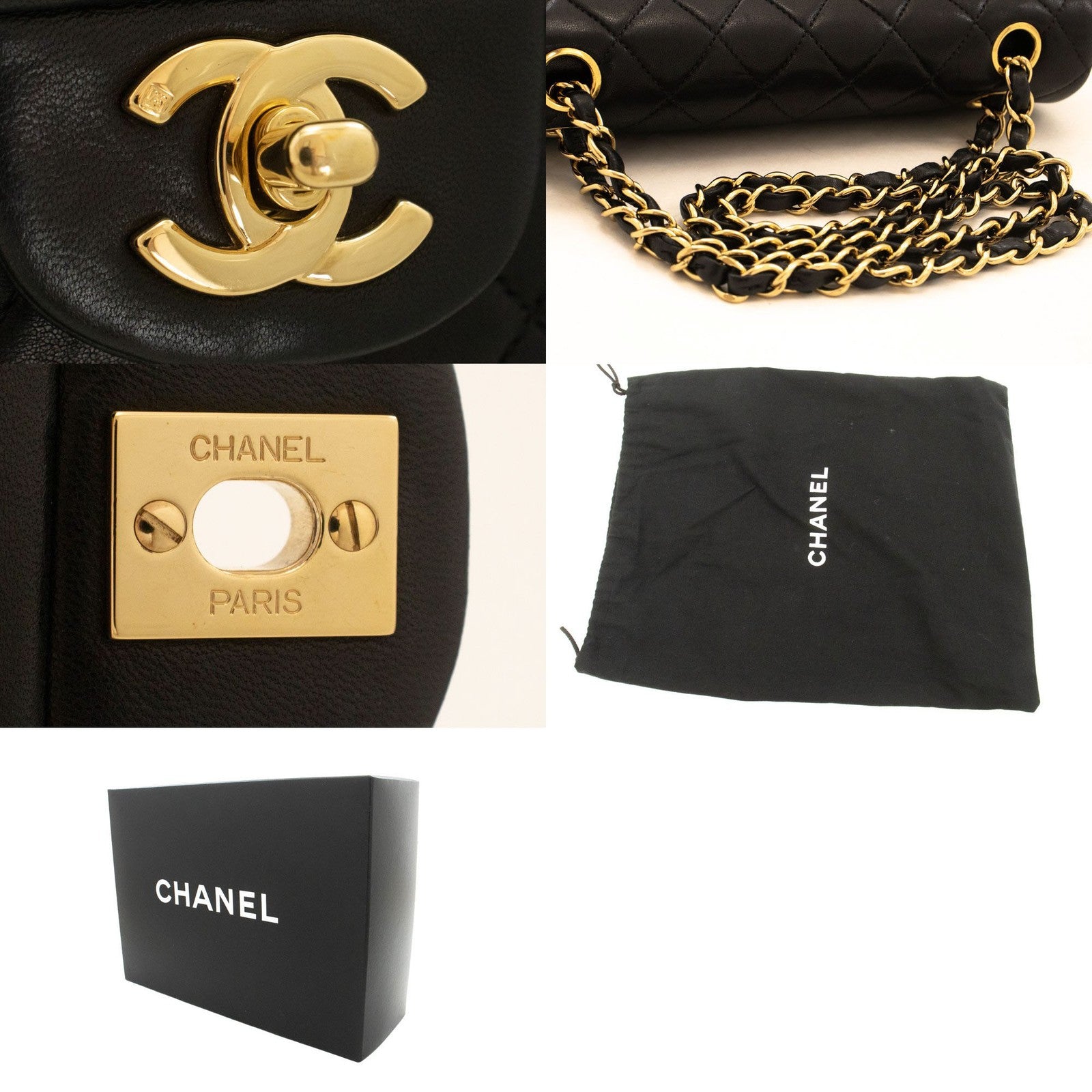 Chanel Classic Flap Lambskin Black Leather Crossbody Bag Bag (Pre-Owned)