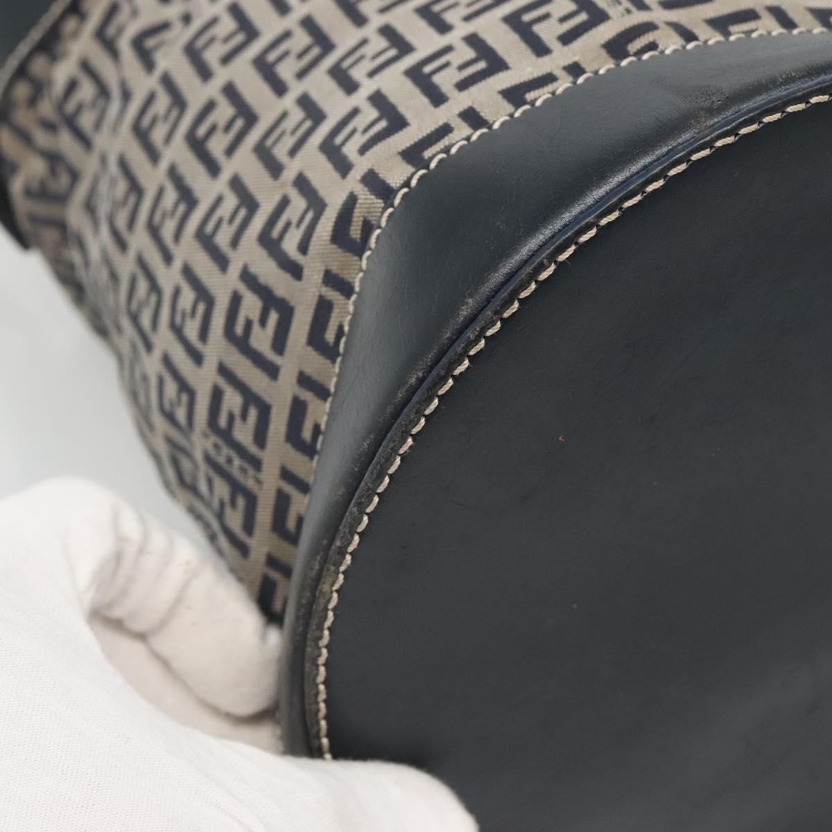 Fendi Ff Logo Mon Tresor Bucket Printed Shearling With Leather Navy Canvas Shoulder Bag Bag (Pre-Owned)