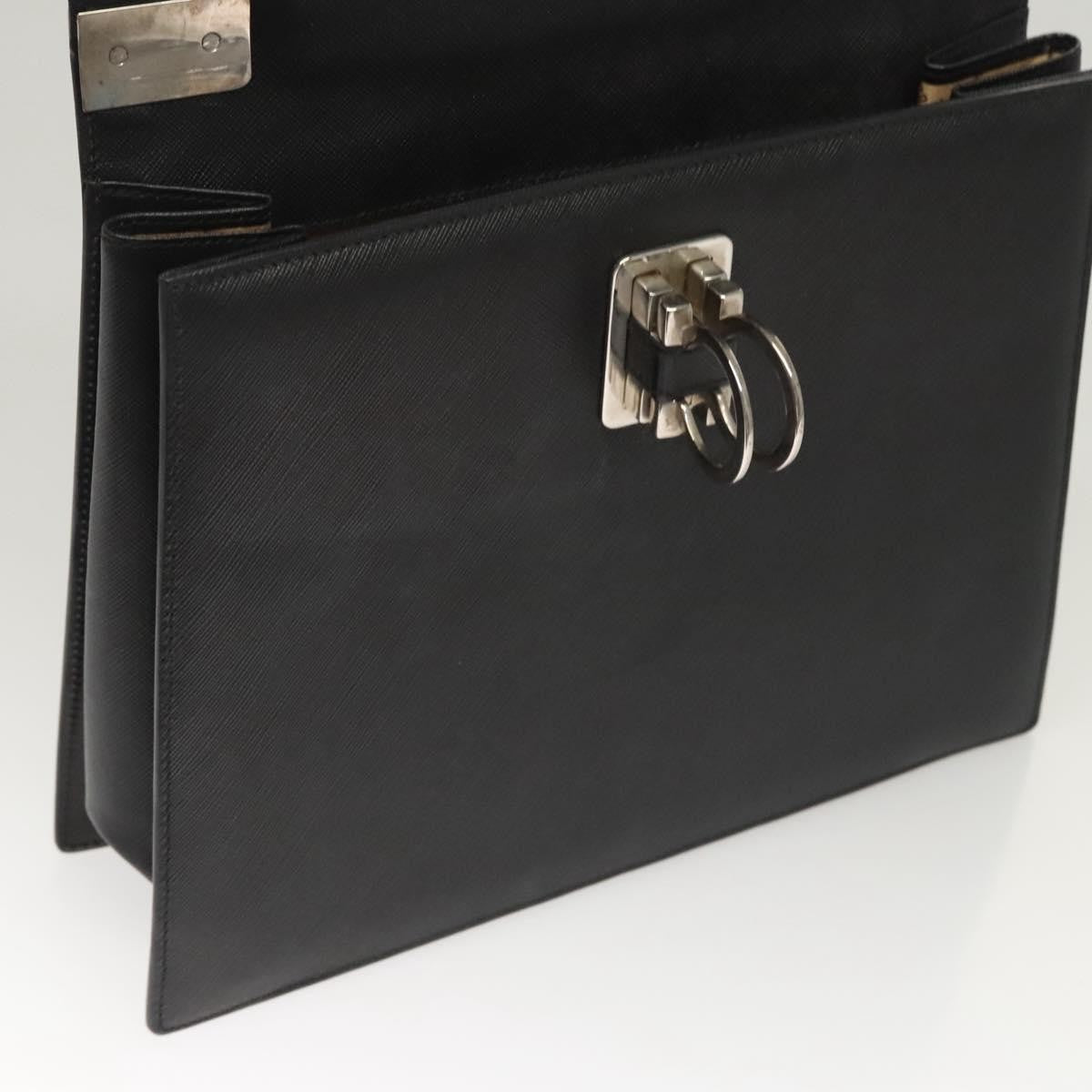 Salvatore Ferragamo Double Gancini Top Handle Saffiano Leather Black Leather Handbag (Pre-Owned)