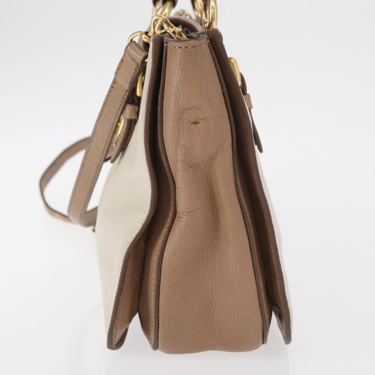 Miu Miu Madras Convertible Lock Tote Leather Beige Leather Handbag (Pre-Owned)