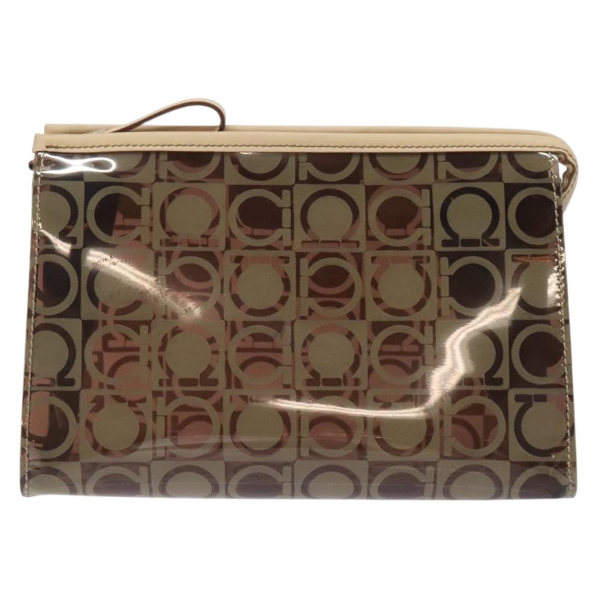 Salvatore Ferragamo Gancini Canvas Brown Vinyl Clutche & Pouche Bag (Pre-Owned)