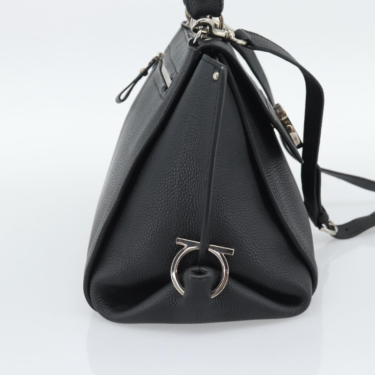 Salvatore Ferragamo Sofia Satchel Grainy Leather Black Leather Handbag (Pre-Owned)