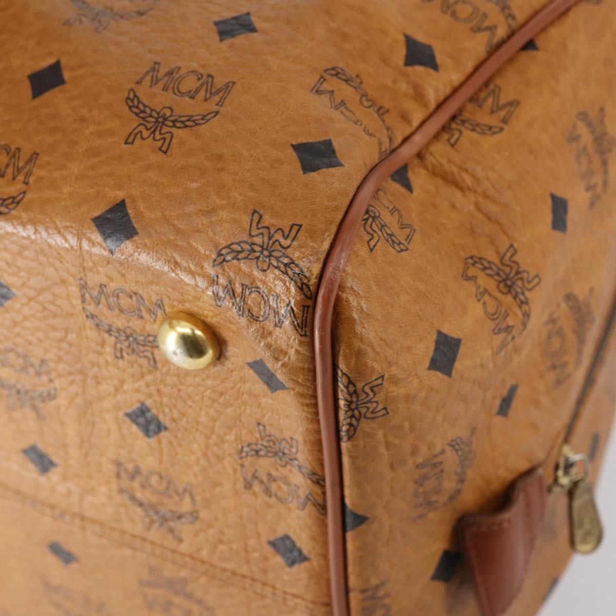 MCM Vicetos Logogram Boston Brown Canvas Travel Bag Bag (Pre-Owned)