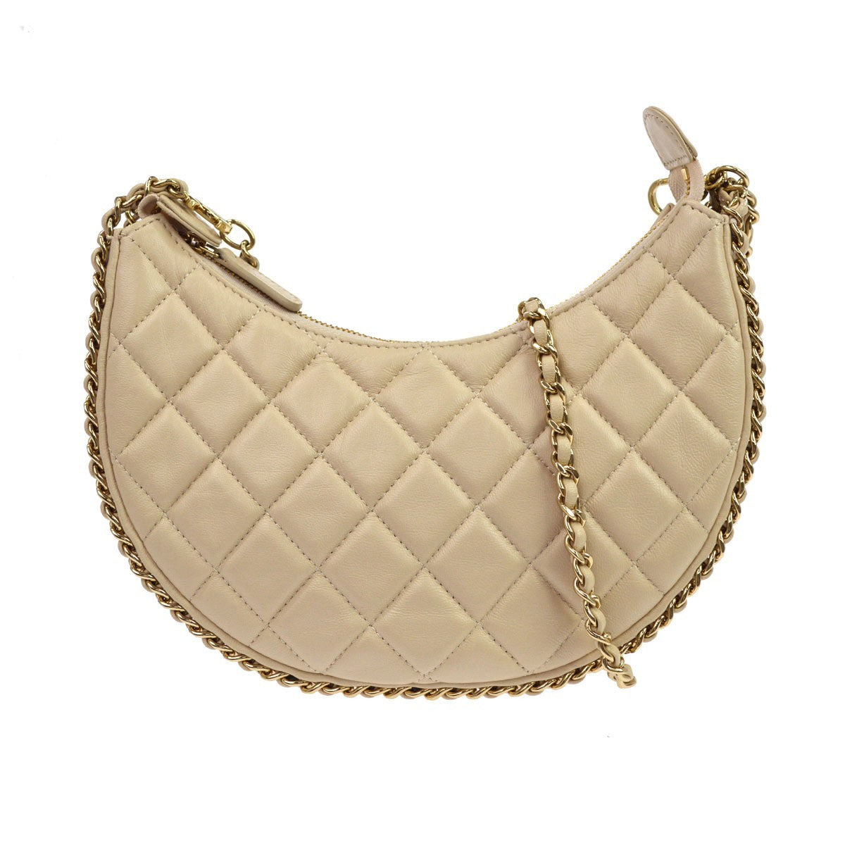 Chanel Chain Around Hook Hobo Quilted Lambskin Beige Leather Shoulder Bag Bag (Pre-Owned)