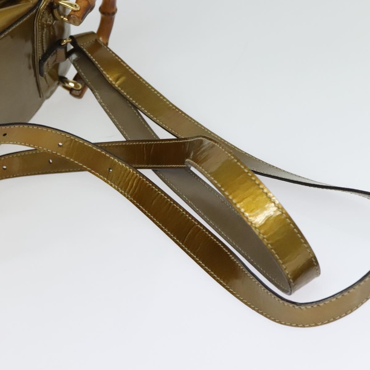 Gucci Vintage Bamboo Patent Gold Patent_Leather Backpack Bag (Pre-Owned)
